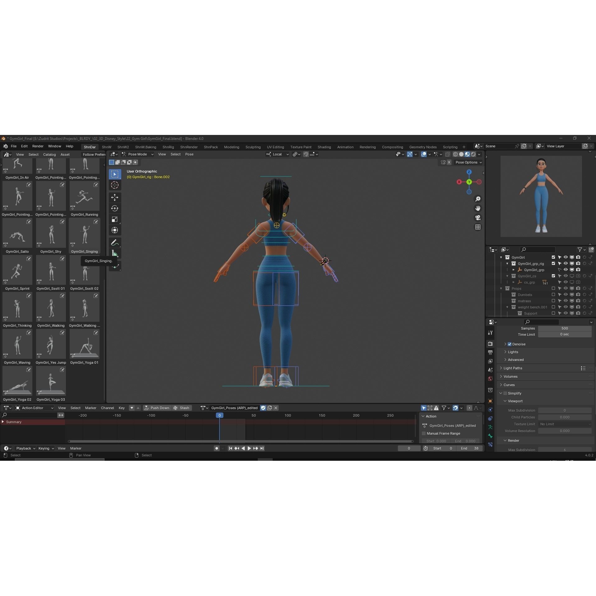 Cartoon Sports Gym Fitness Girl - Low-Poly Game-Ready 3D Model - View 10