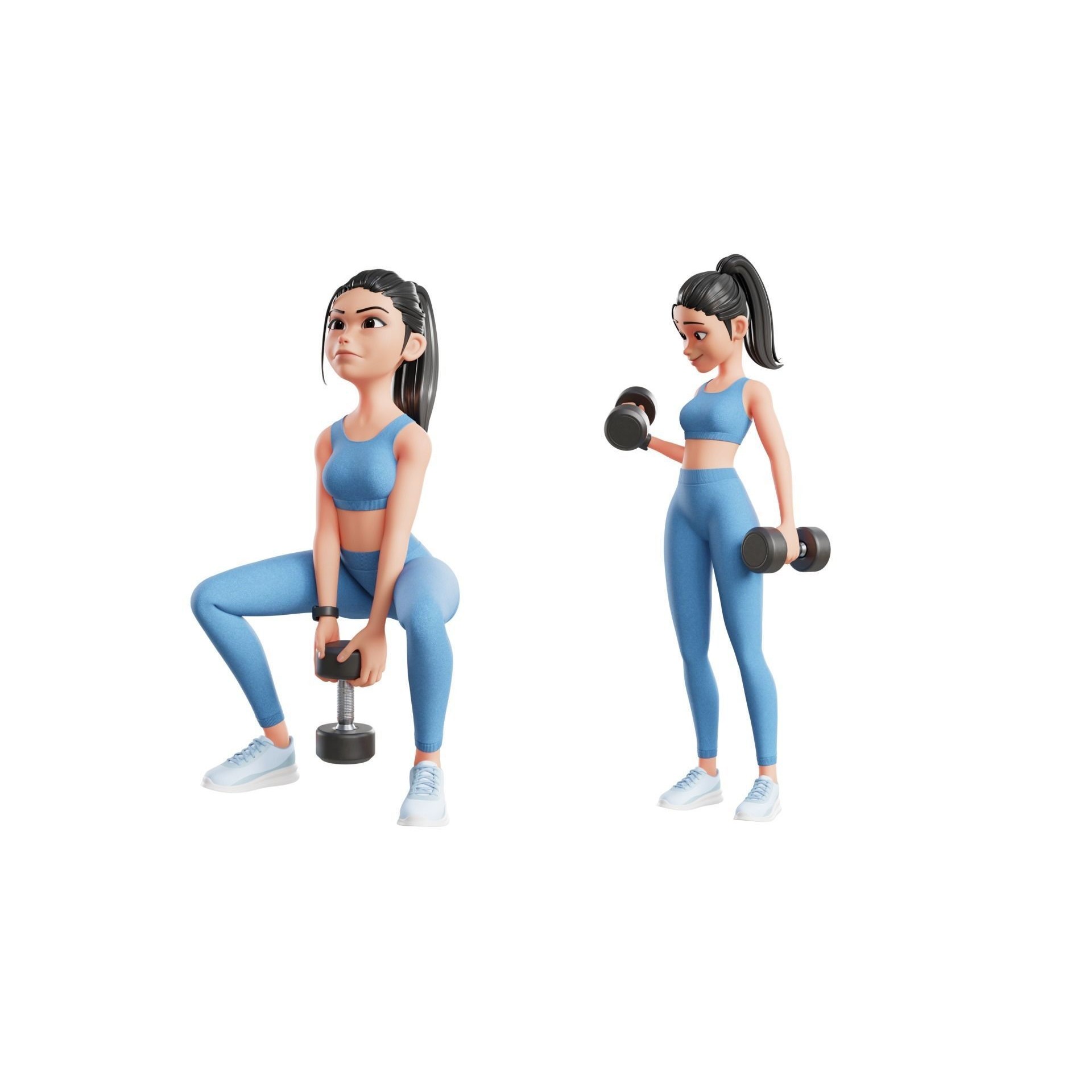 Cartoon Sports Gym Fitness Girl - Low-Poly Game-Ready 3D Model - View 11