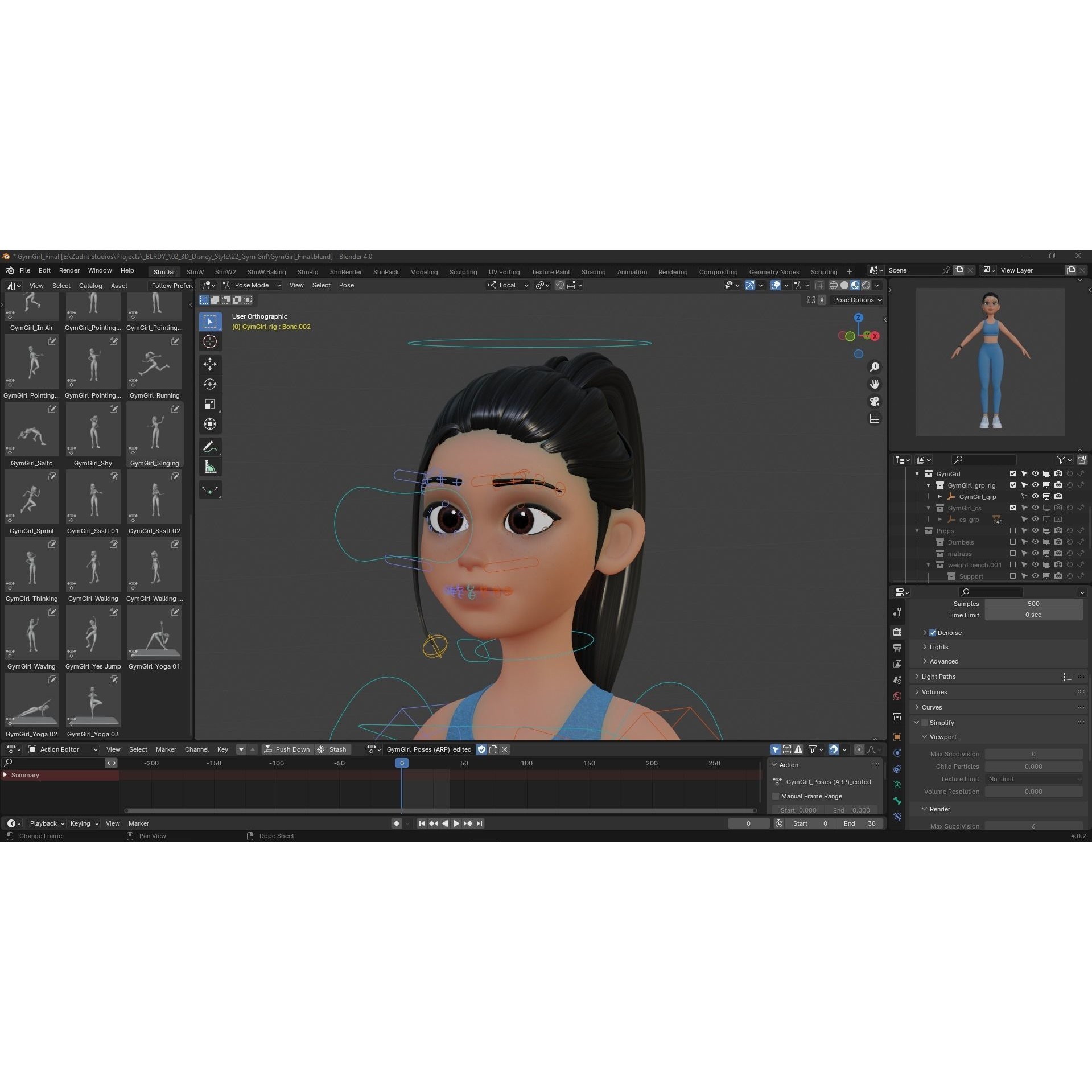 Cartoon Sports Gym Fitness Girl - Low-Poly Game-Ready 3D Model - View 12