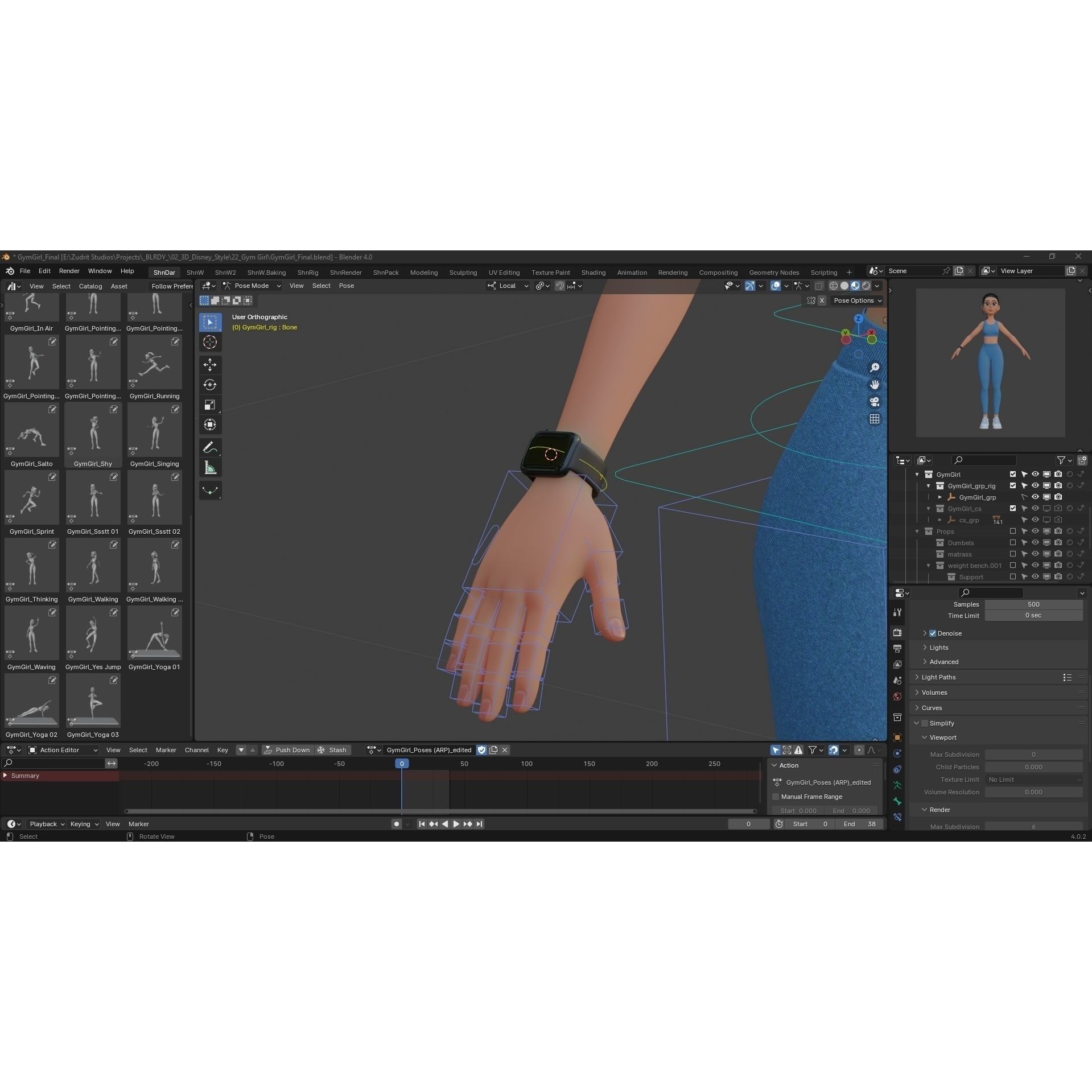 Cartoon Sports Gym Fitness Girl - Low-Poly Game-Ready 3D Model - View 14