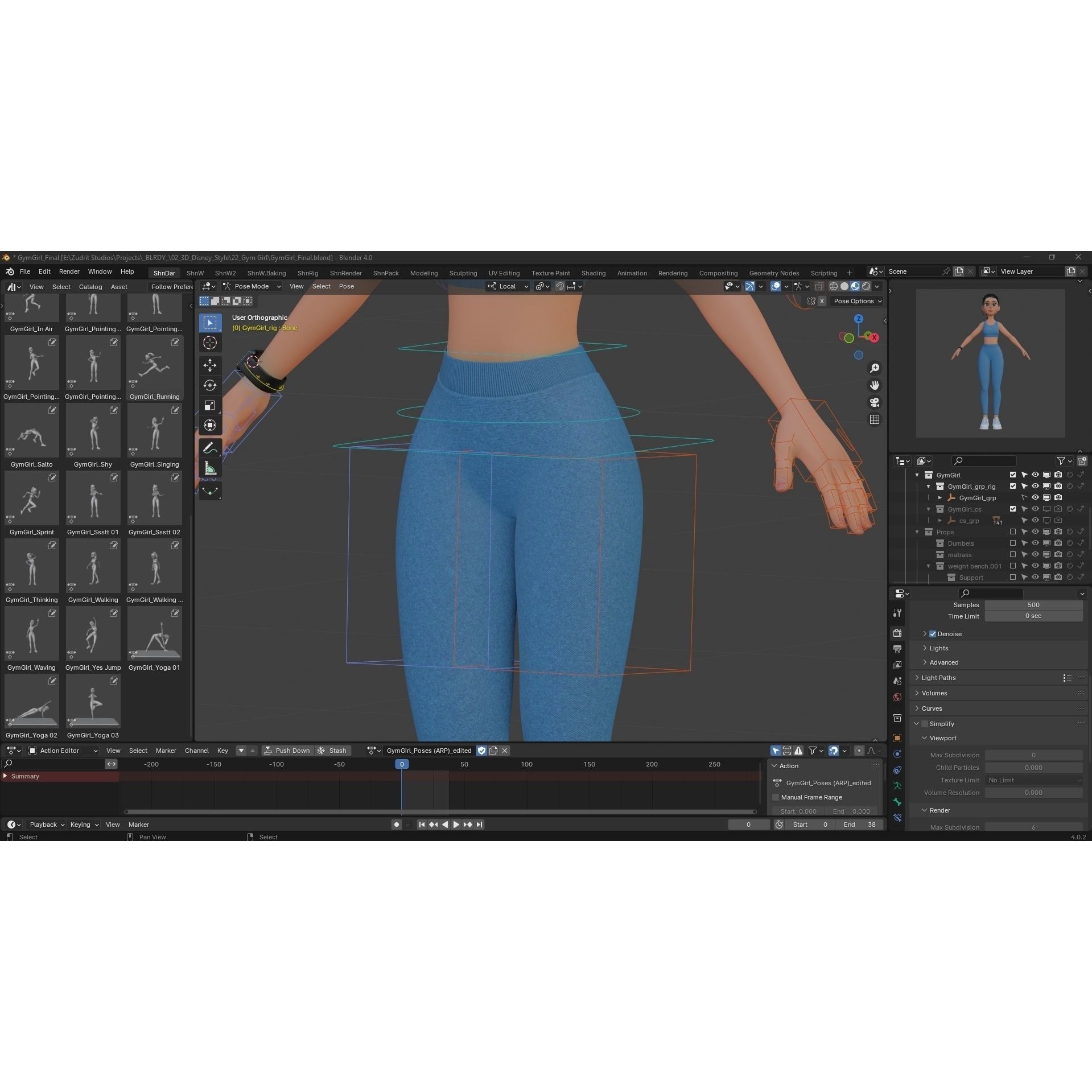 Cartoon Sports Gym Fitness Girl - Low-Poly Game-Ready 3D Model - View 15