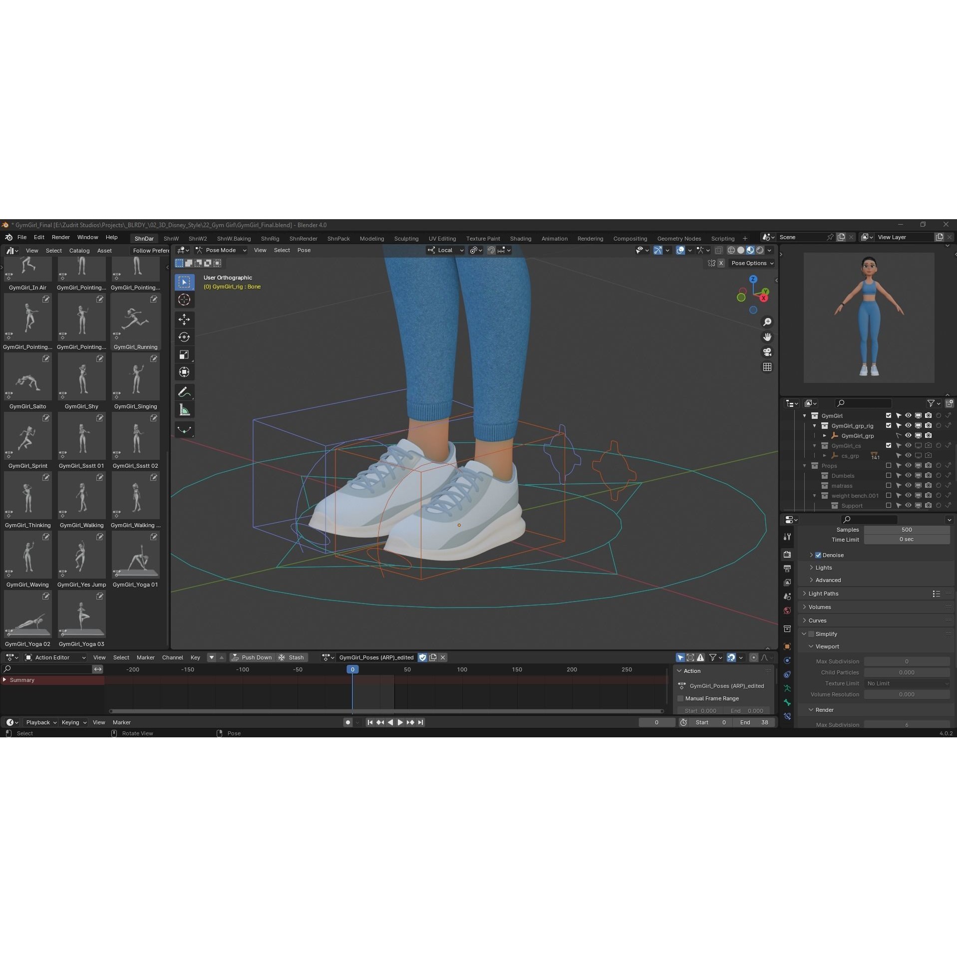 Cartoon Sports Gym Fitness Girl - Low-Poly Game-Ready 3D Model - View 16