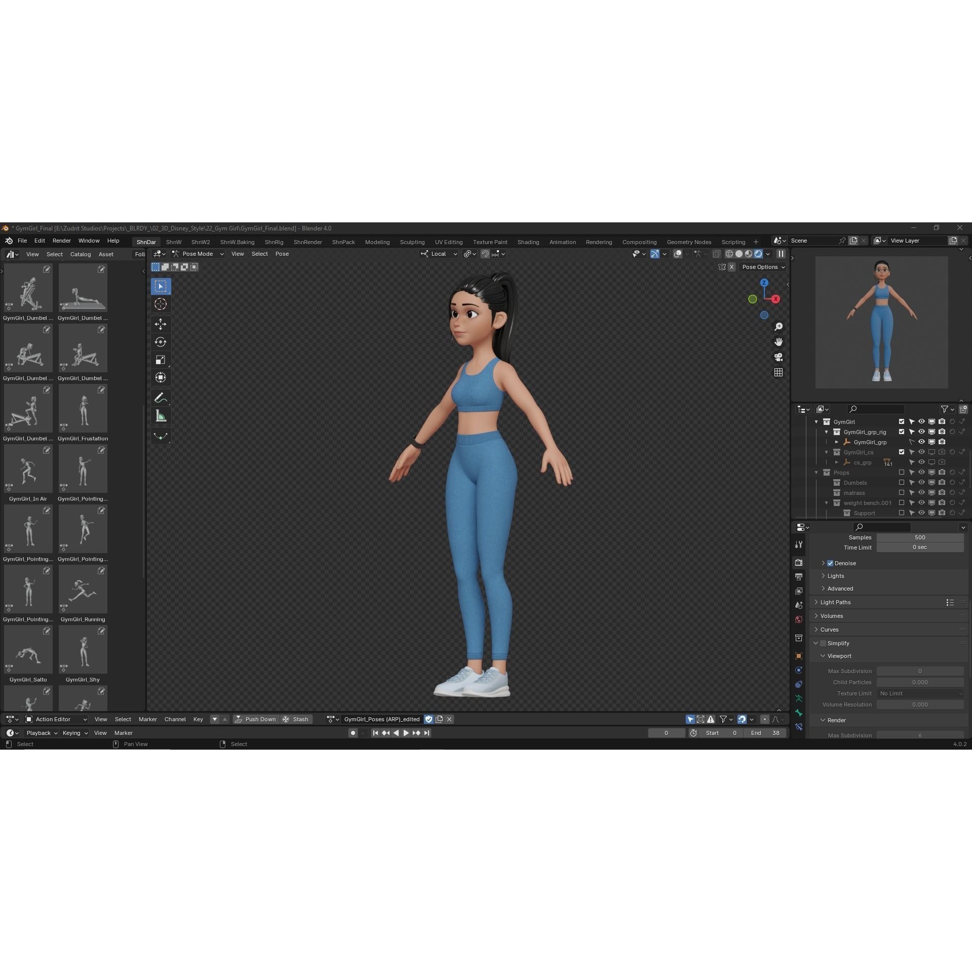 Cartoon Sports Gym Fitness Girl - Low-Poly Game-Ready 3D Model - View 19