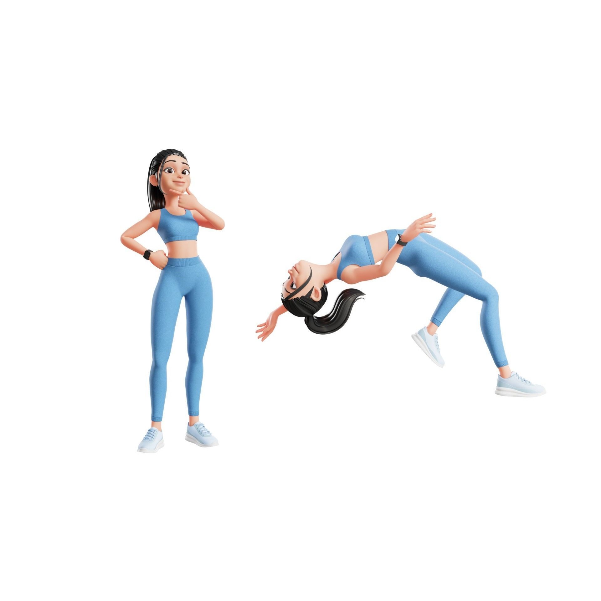 Cartoon Sports Gym Fitness Girl - Low-Poly Game-Ready 3D Model - View 20