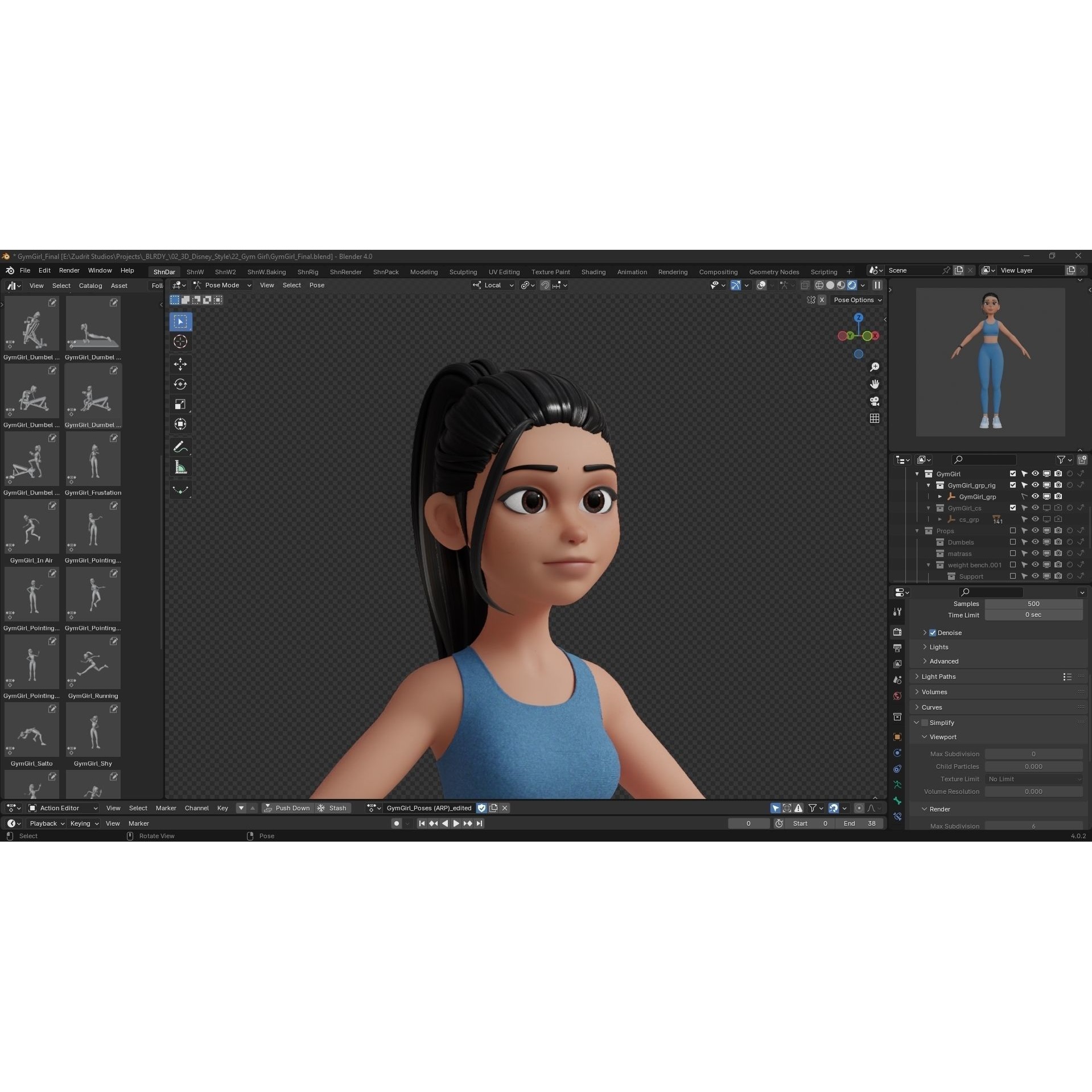 Cartoon Sports Gym Fitness Girl - Low-Poly Game-Ready 3D Model - View 21