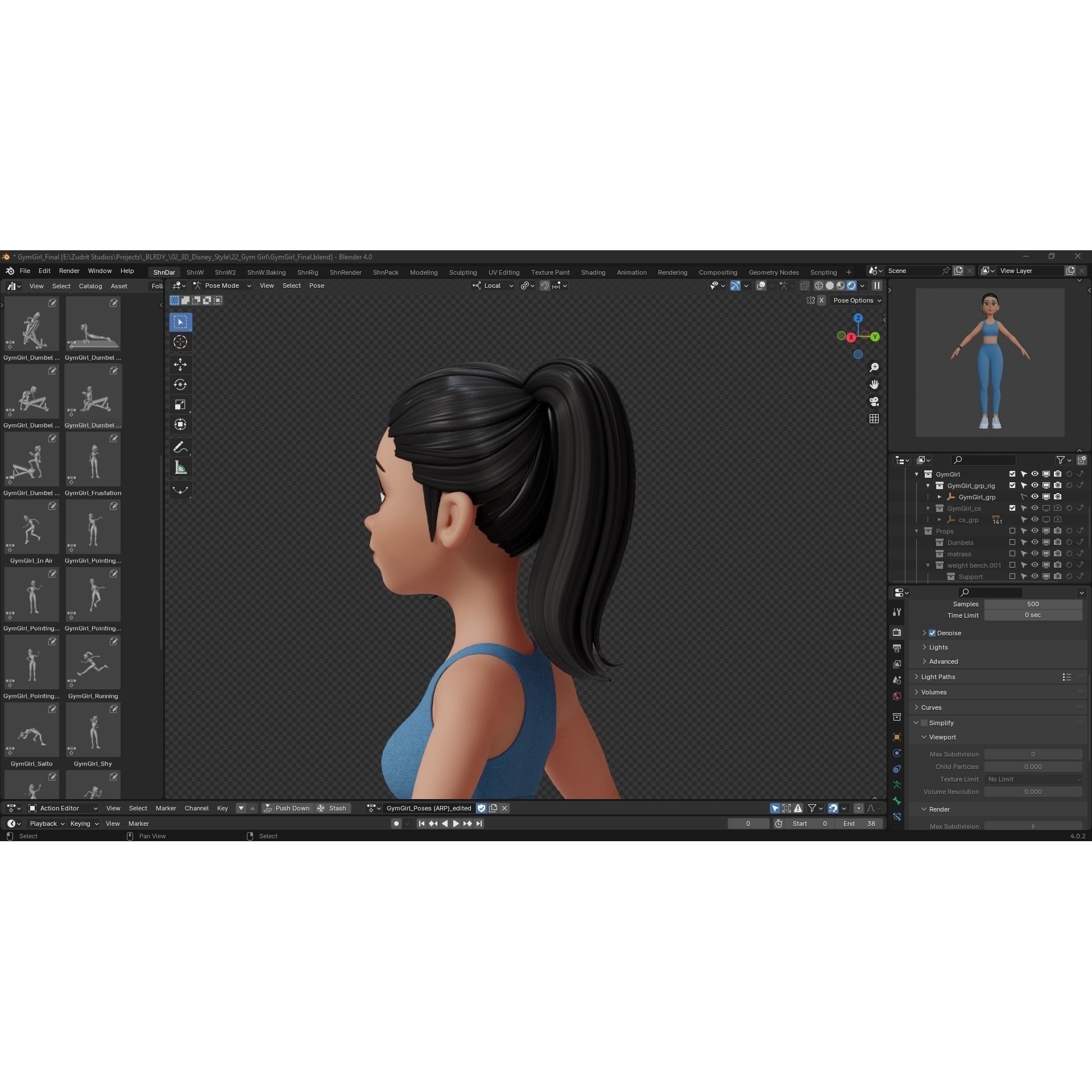 Cartoon Sports Gym Fitness Girl - Low-Poly Game-Ready 3D Model - View 22