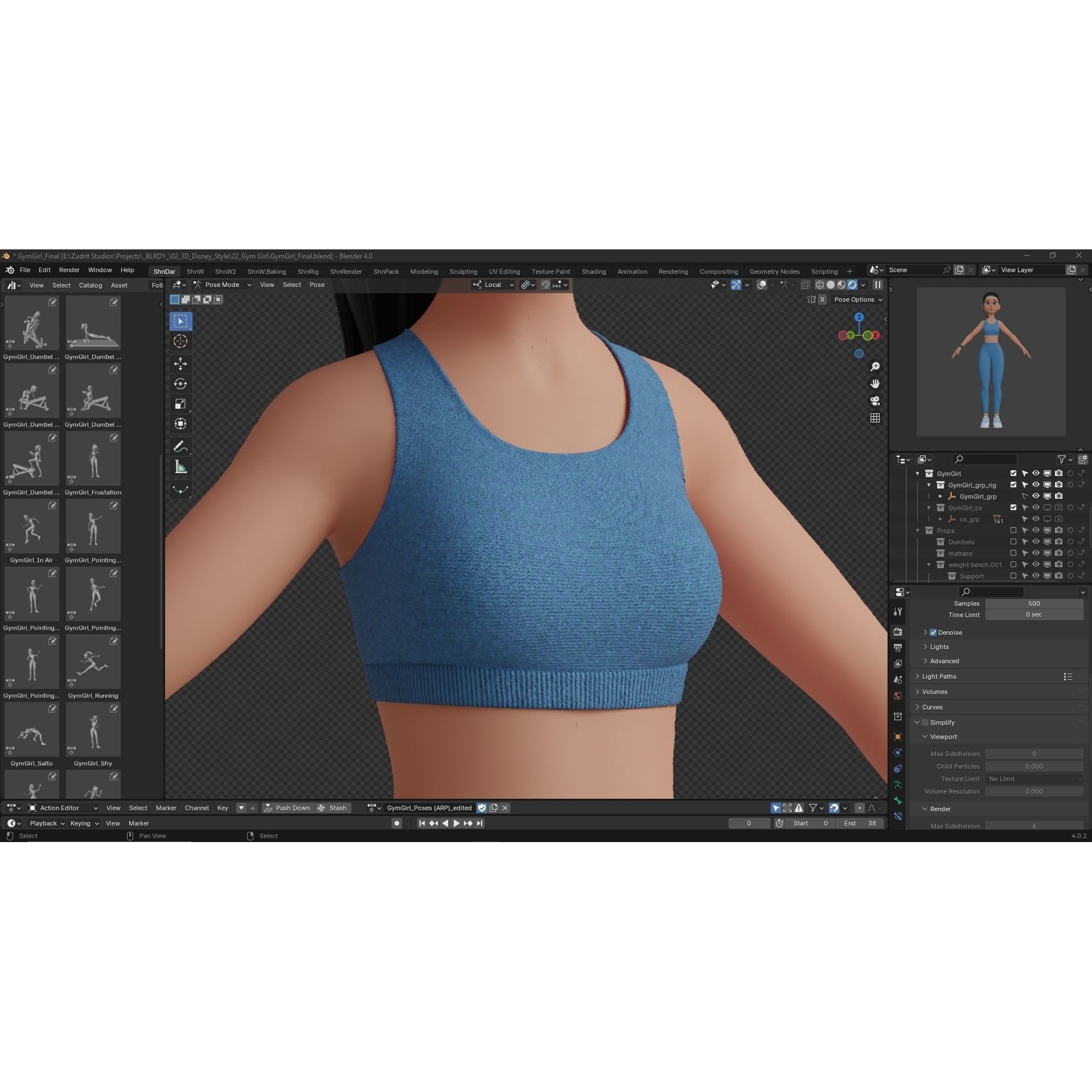 Cartoon Sports Gym Fitness Girl - Low-Poly Game-Ready 3D Model - View 23