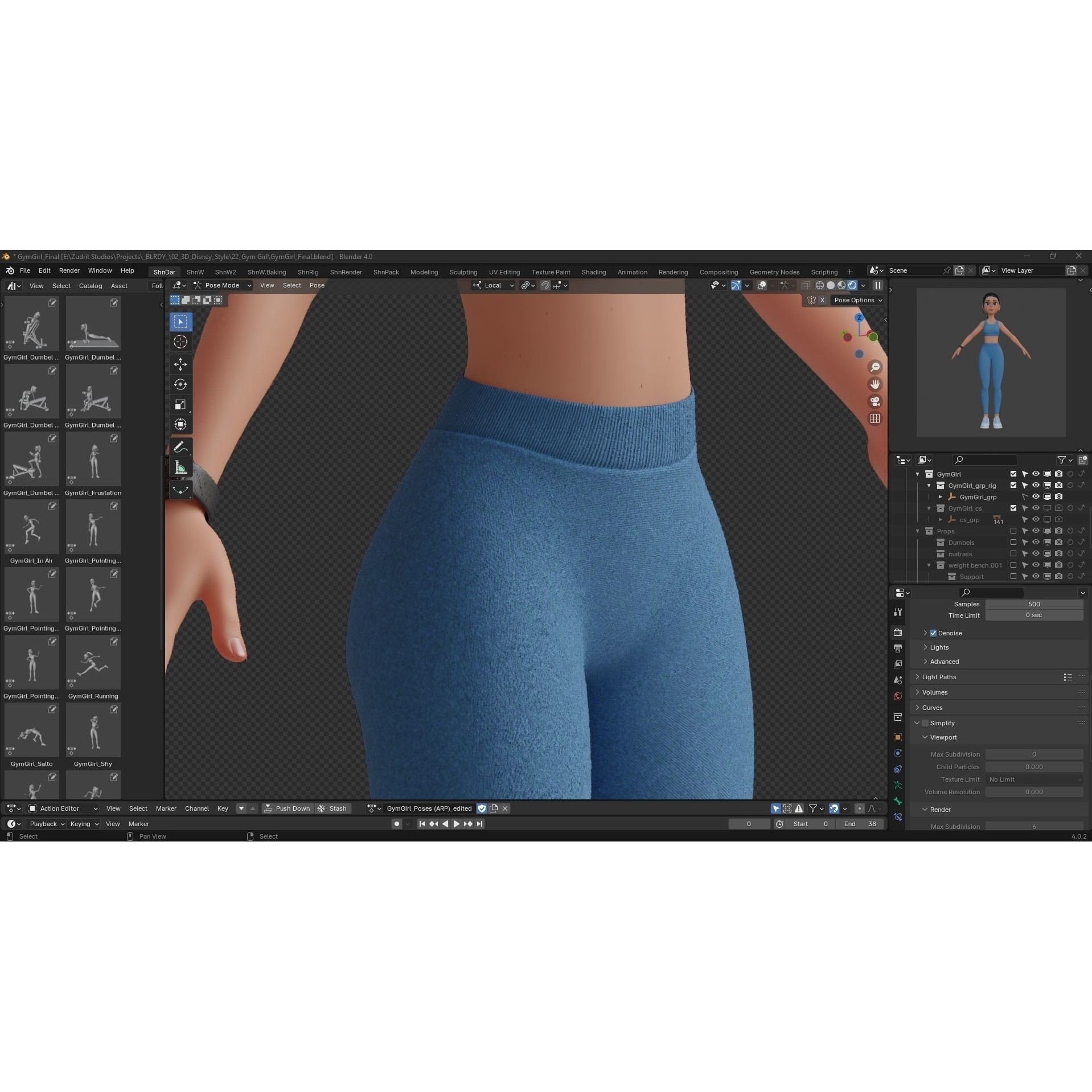 Cartoon Sports Gym Fitness Girl - Low-Poly Game-Ready 3D Model - View 24