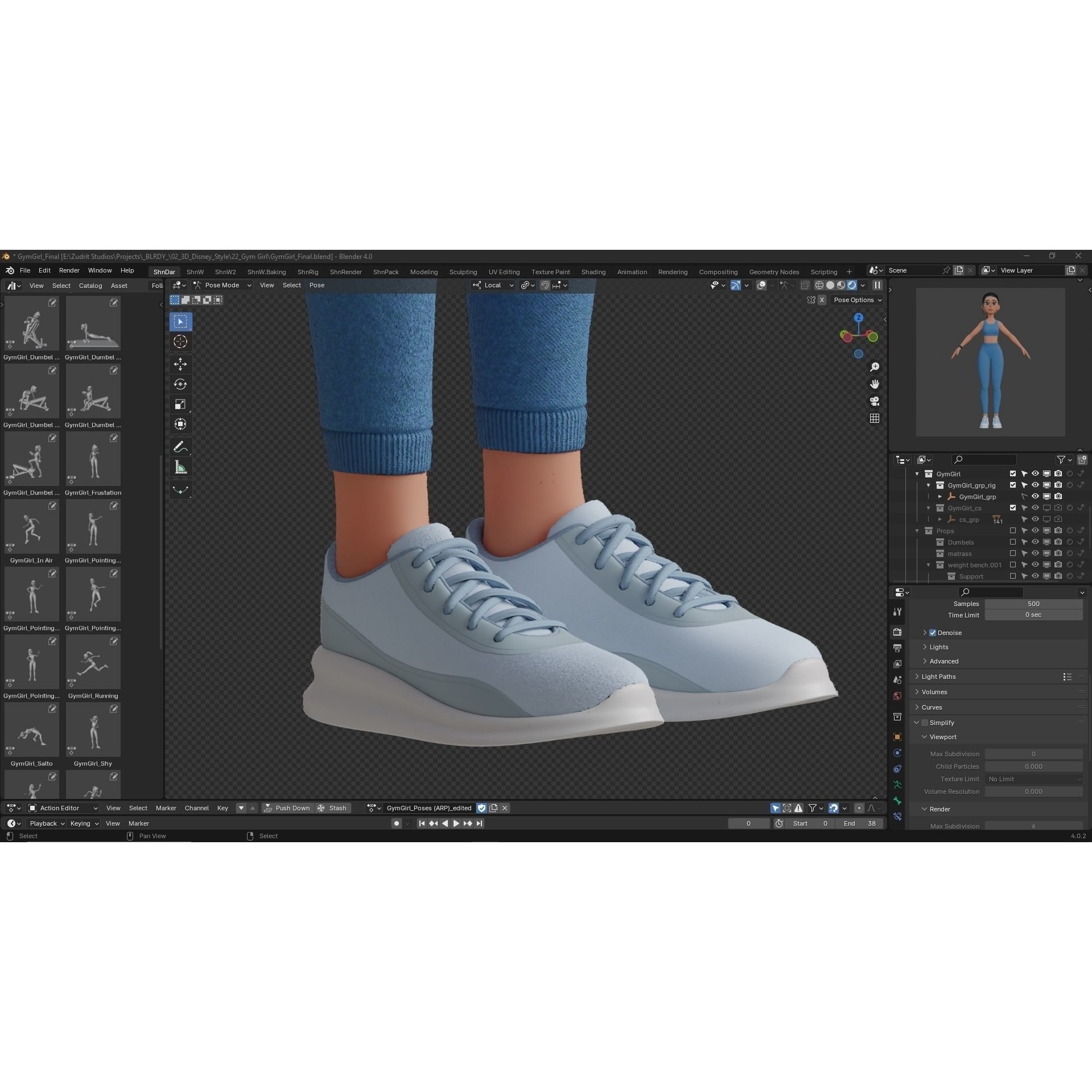 Cartoon Sports Gym Fitness Girl - Low-Poly Game-Ready 3D Model - View 25