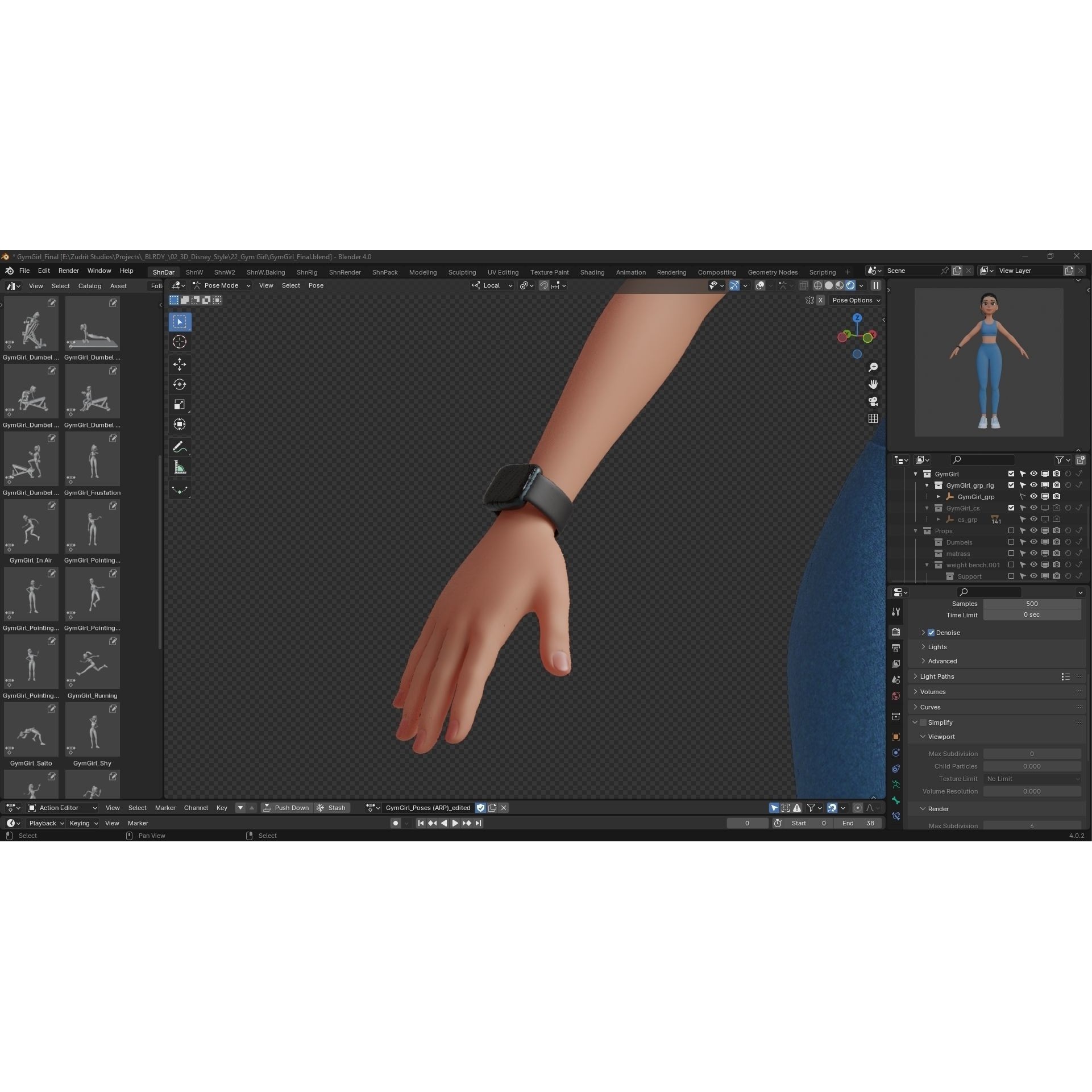 Cartoon Sports Gym Fitness Girl - Low-Poly Game-Ready 3D Model - View 26