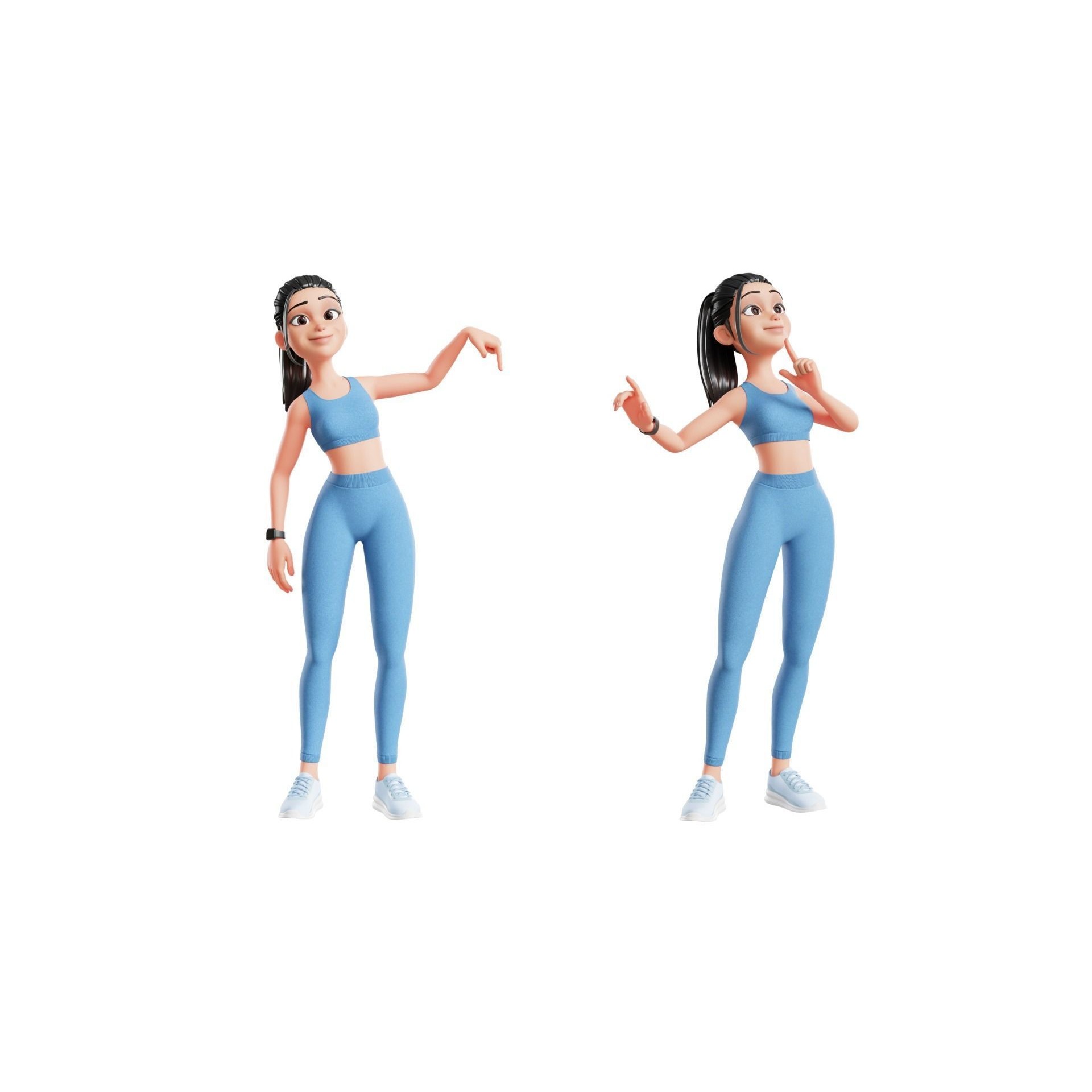 Cartoon Sports Gym Fitness Girl - Low-Poly Game-Ready 3D Model - View 27
