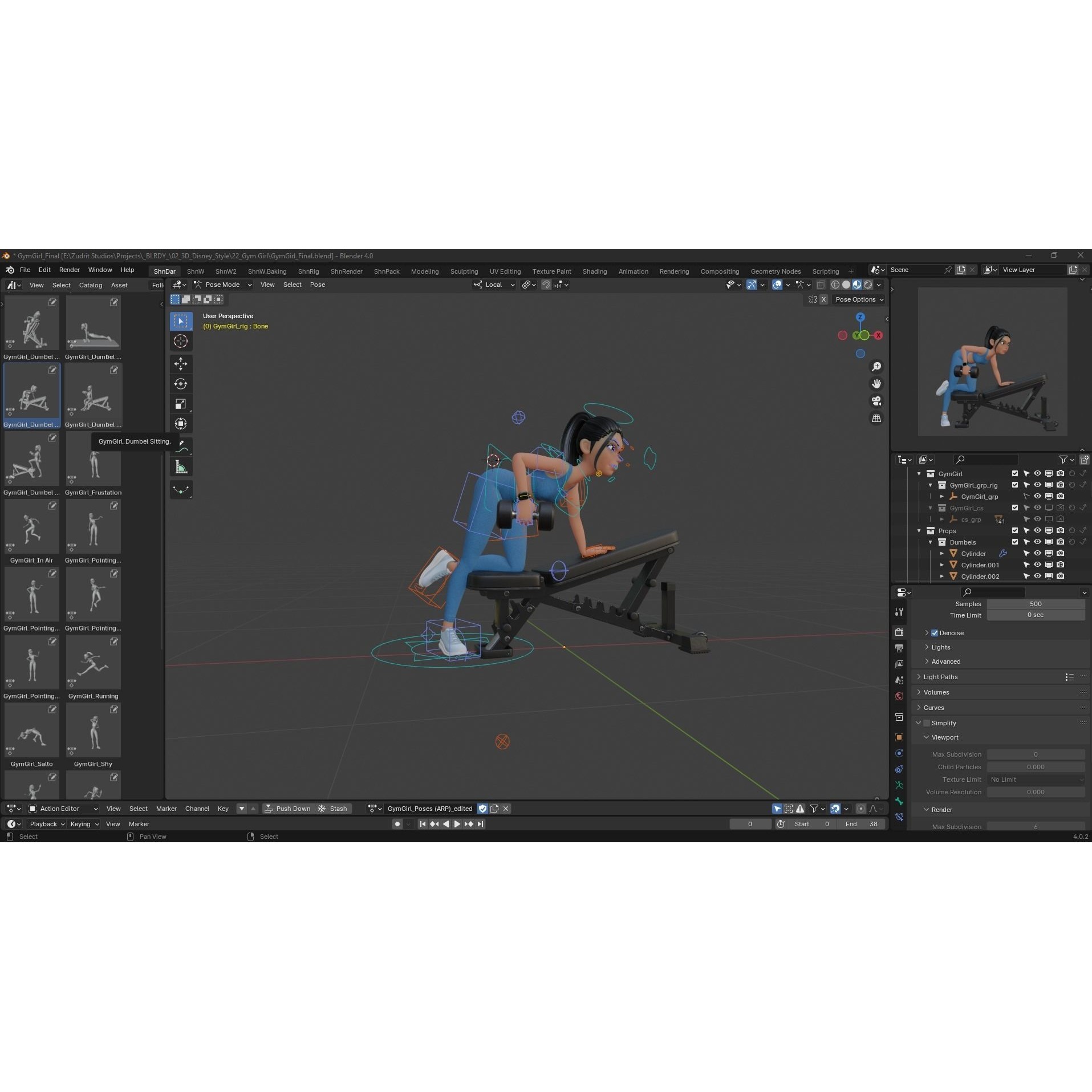 Cartoon Sports Gym Fitness Girl - Low-Poly Game-Ready 3D Model - View 28