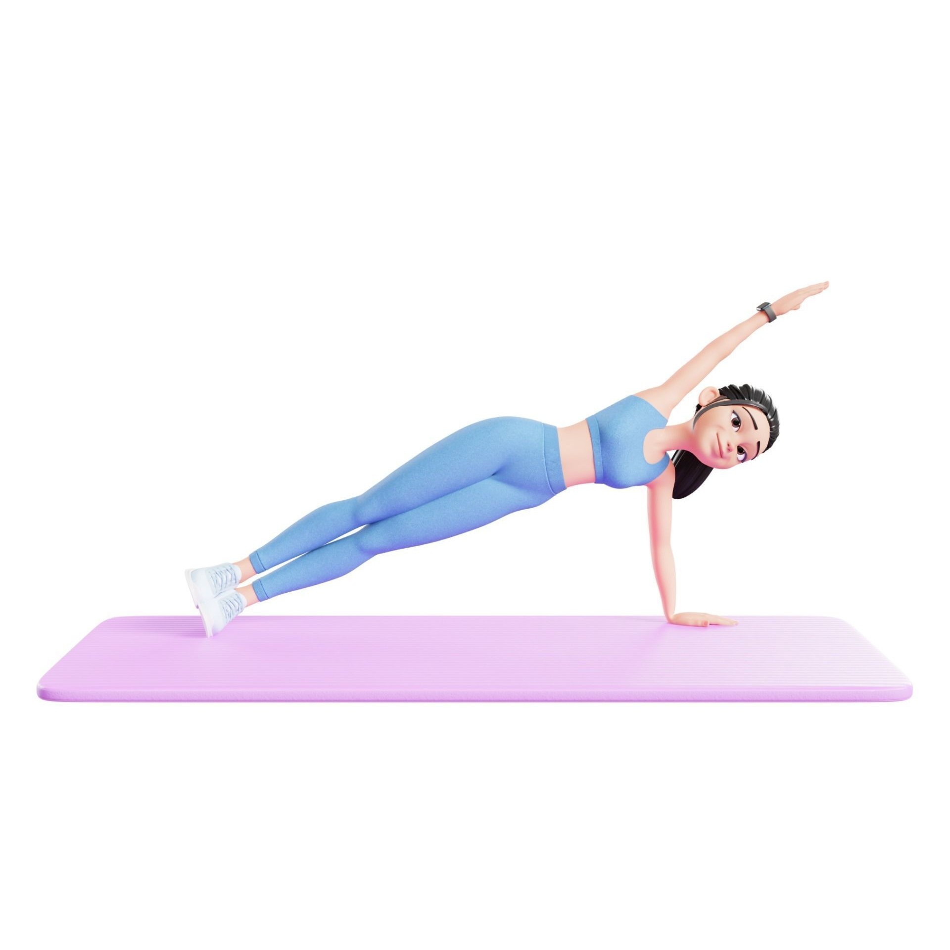 Cartoon Sports Gym Fitness Girl - Low-Poly Game-Ready 3D Model - View 3