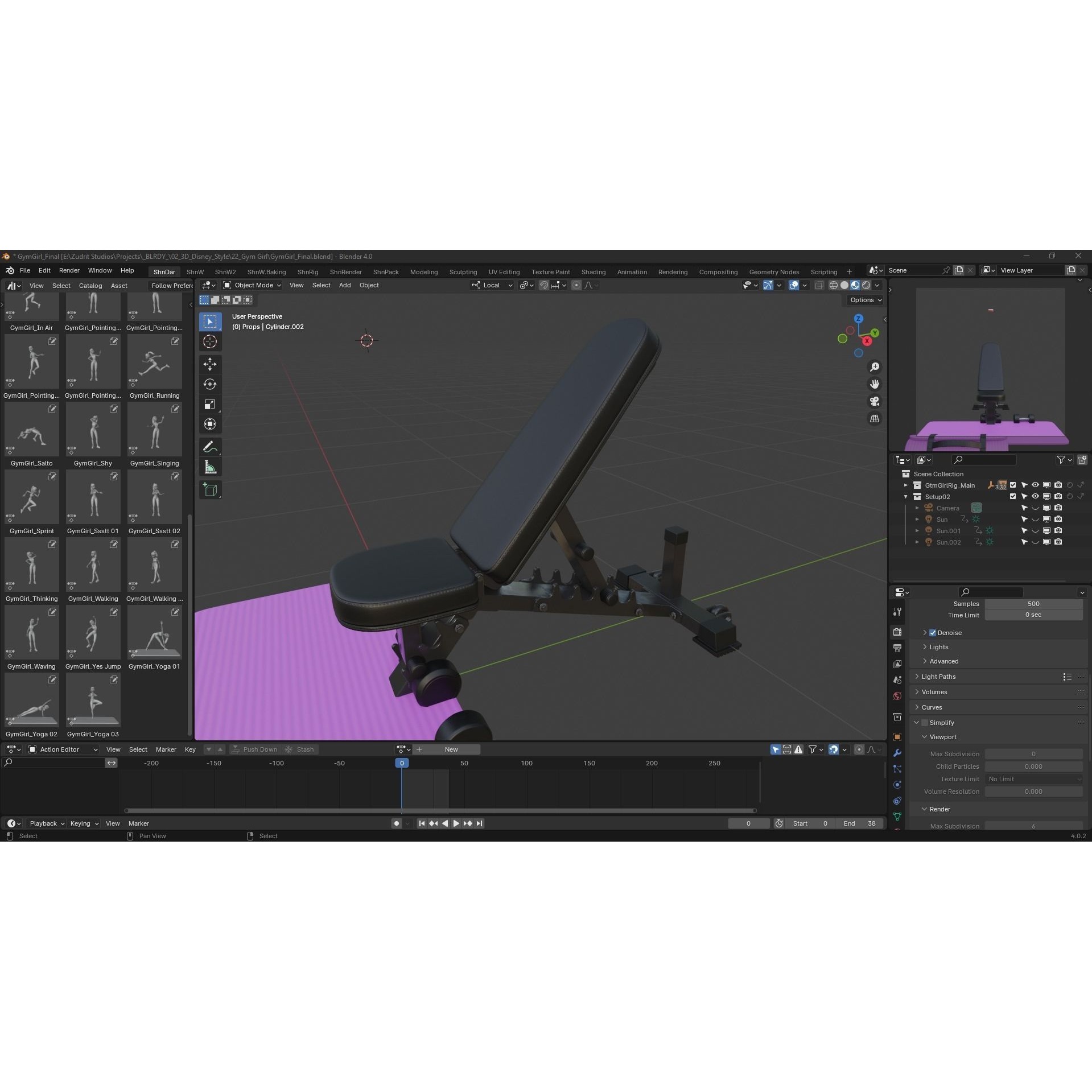 Cartoon Sports Gym Fitness Girl - Low-Poly Game-Ready 3D Model - View 30