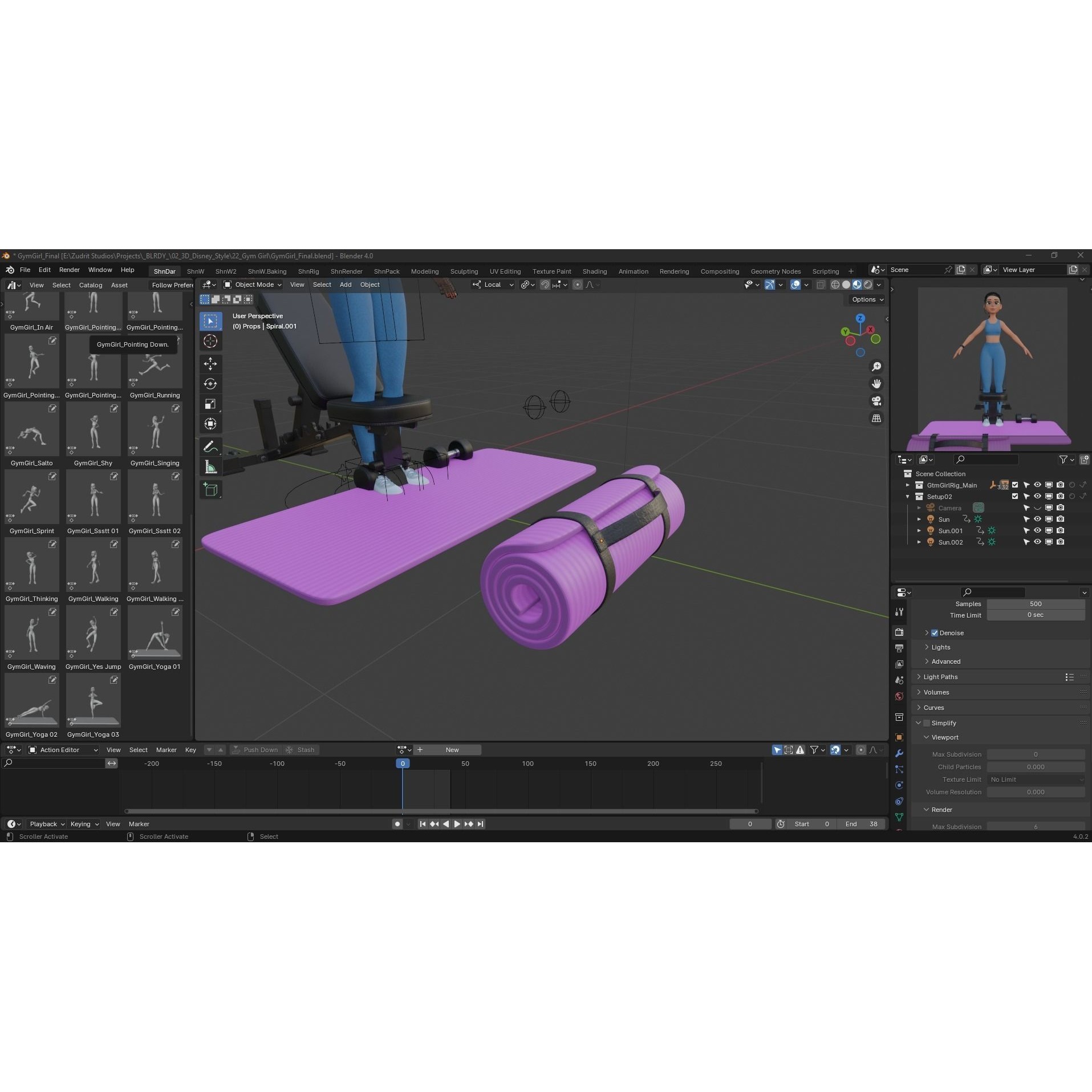 Cartoon Sports Gym Fitness Girl - Low-Poly Game-Ready 3D Model - View 32