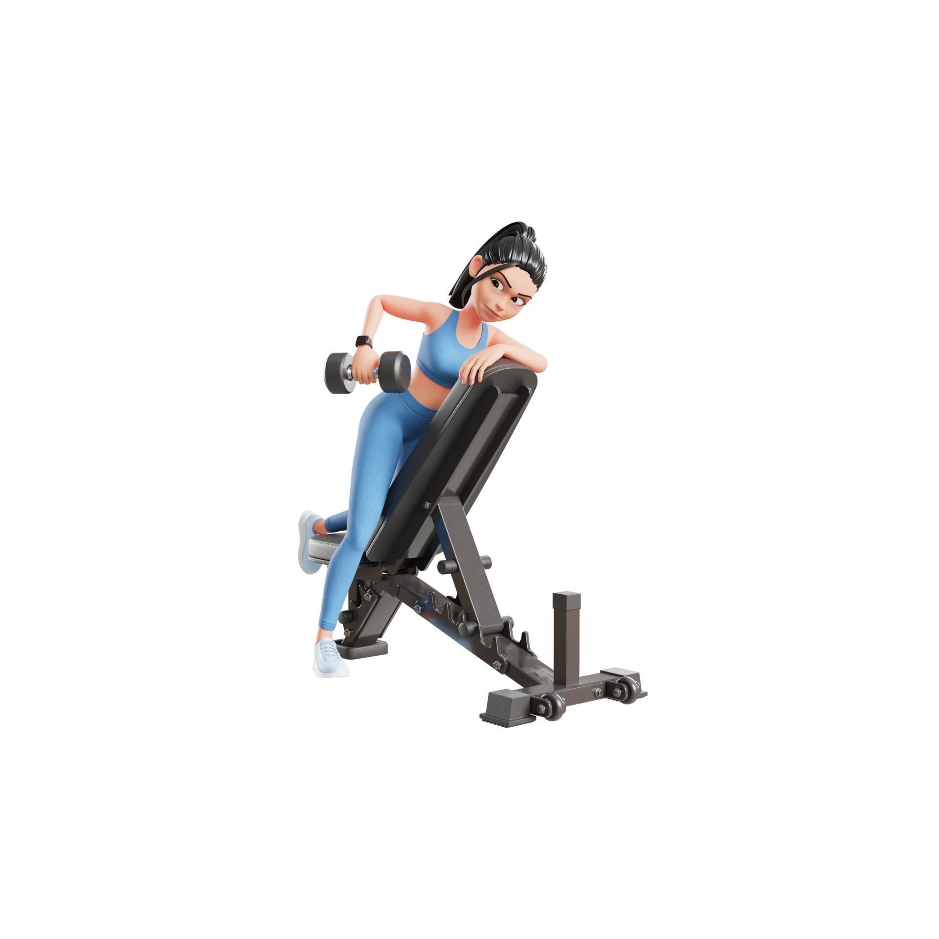 Cartoon Sports Gym Fitness Girl - Low-Poly Game-Ready 3D Model - View 33