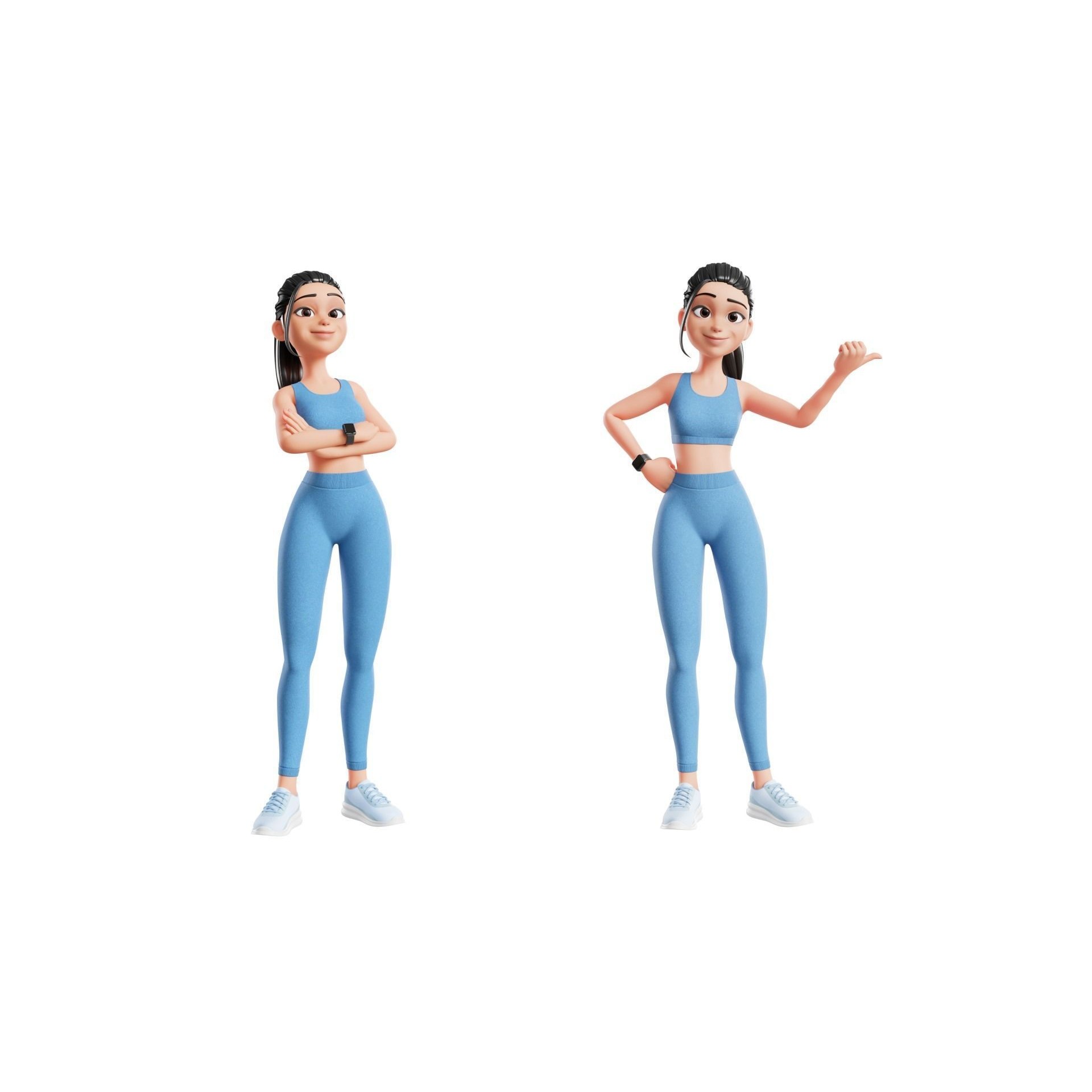 Cartoon Sports Gym Fitness Girl - Low-Poly Game-Ready 3D Model - View 35