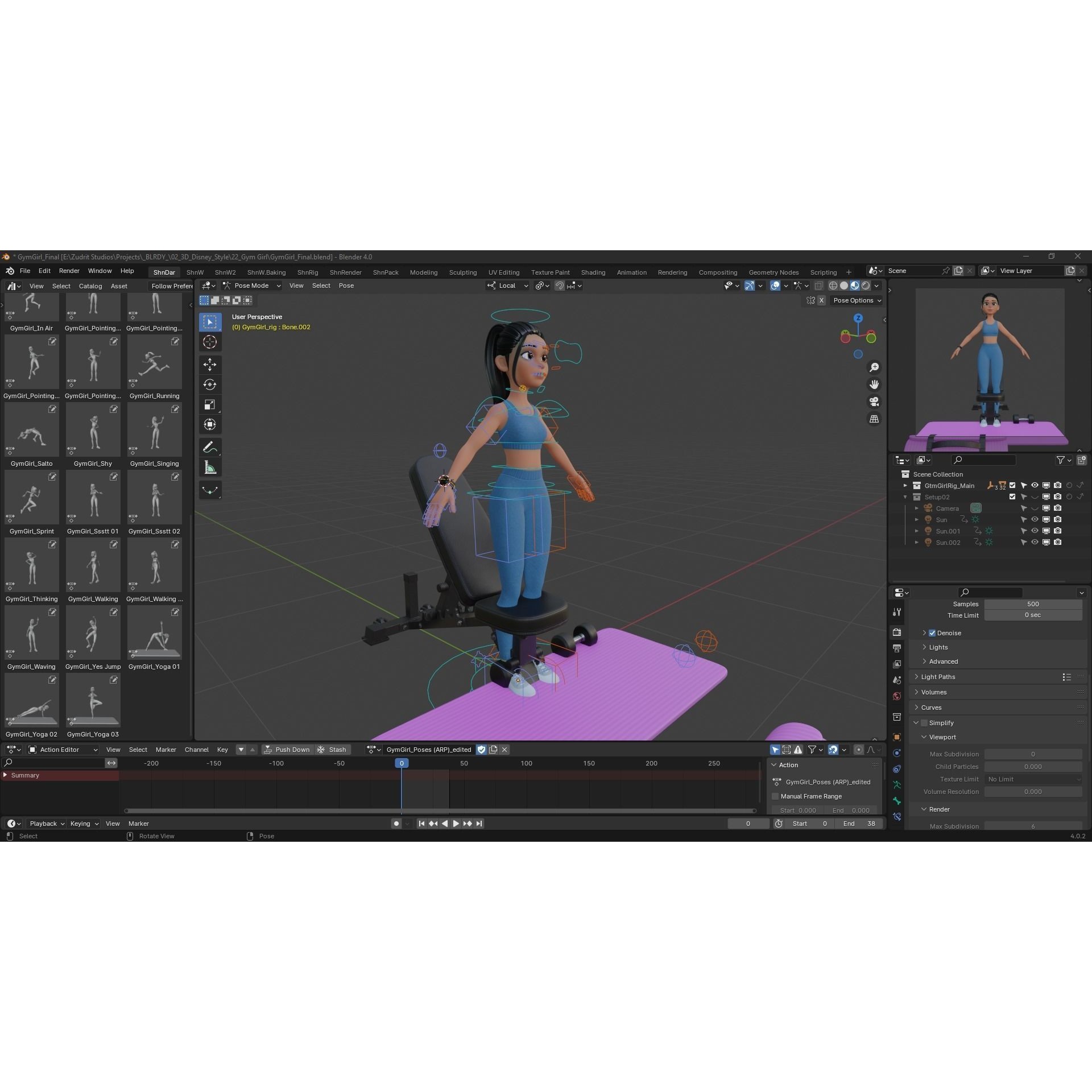 Cartoon Sports Gym Fitness Girl - Low-Poly Game-Ready 3D Model - View 36