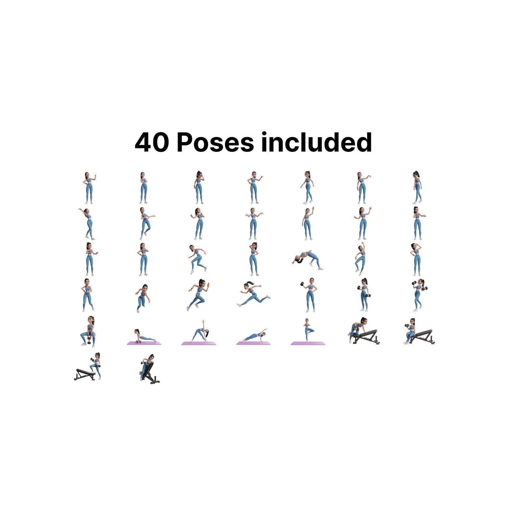 Cartoon Sports Gym Fitness Girl - Low-Poly Game-Ready 3D Model - View 4