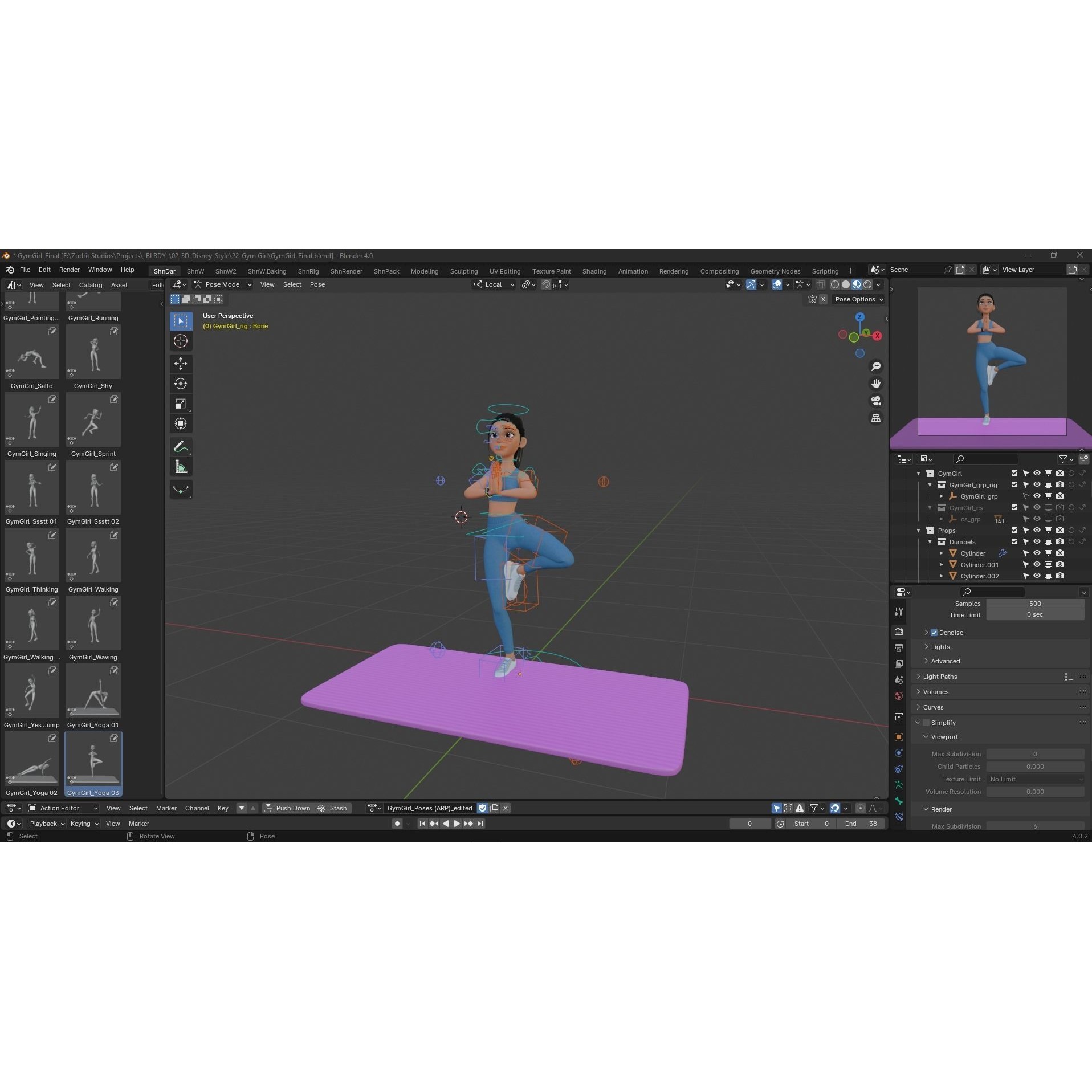 Cartoon Sports Gym Fitness Girl - Low-Poly Game-Ready 3D Model - View 5