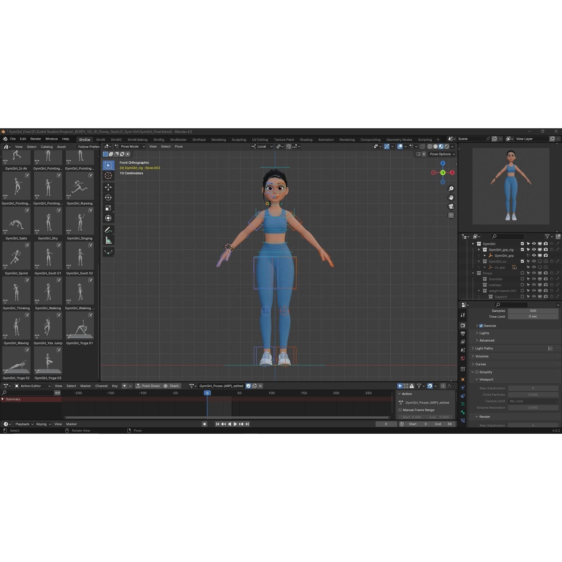 Cartoon Sports Gym Fitness Girl - Low-Poly Game-Ready 3D Model - View 7