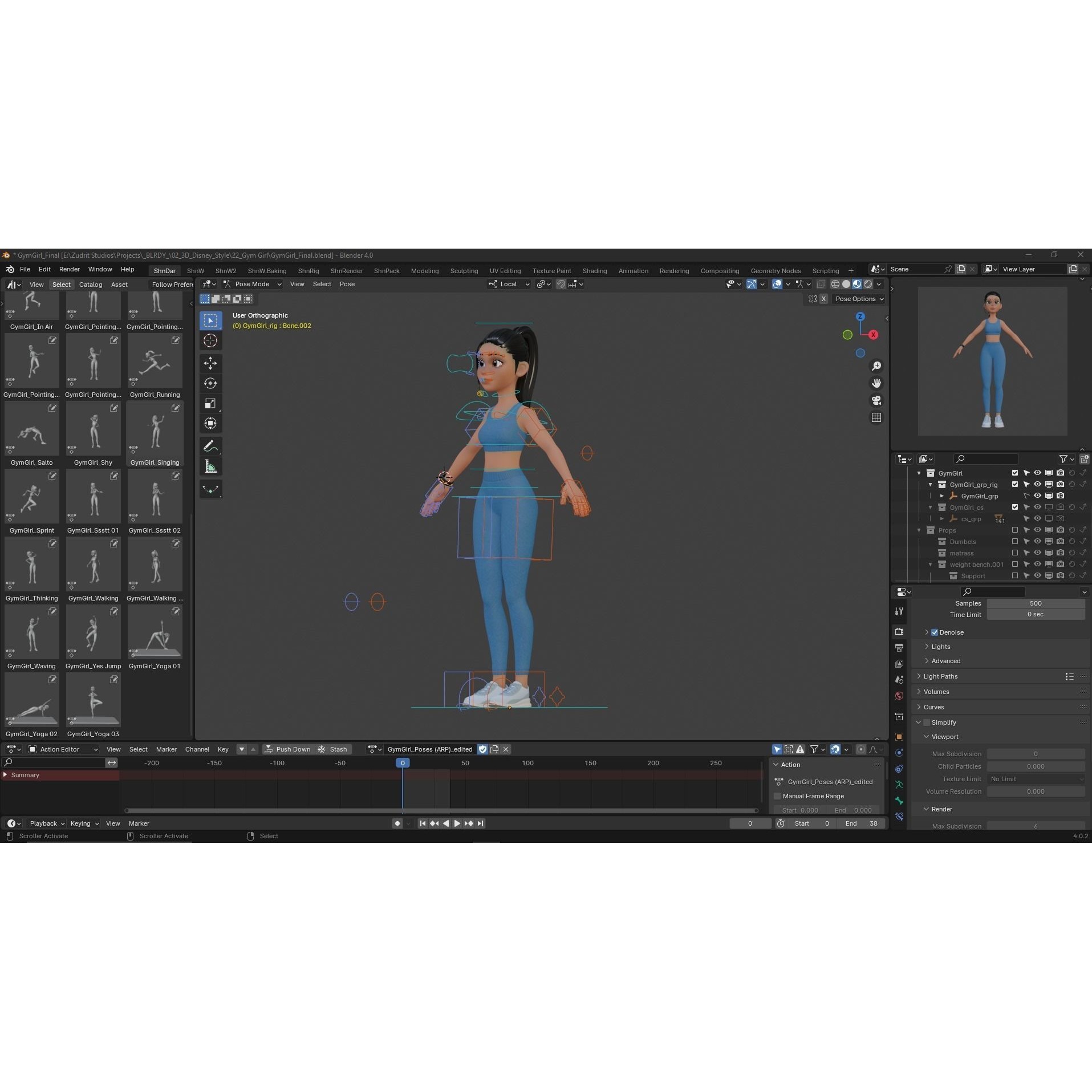 Cartoon Sports Gym Fitness Girl - Low-Poly Game-Ready 3D Model - View 8