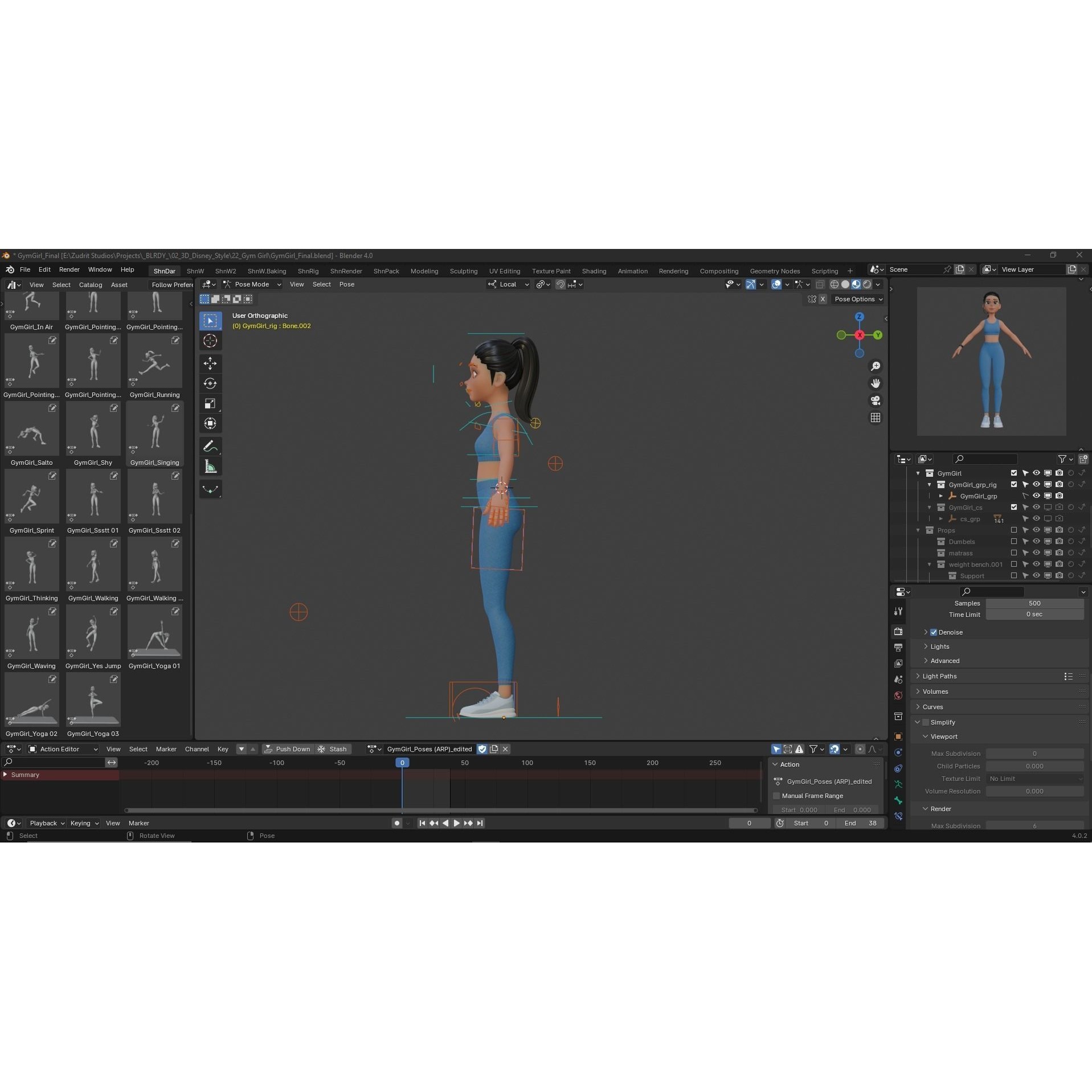 Cartoon Sports Gym Fitness Girl - Low-Poly Game-Ready 3D Model - View 9