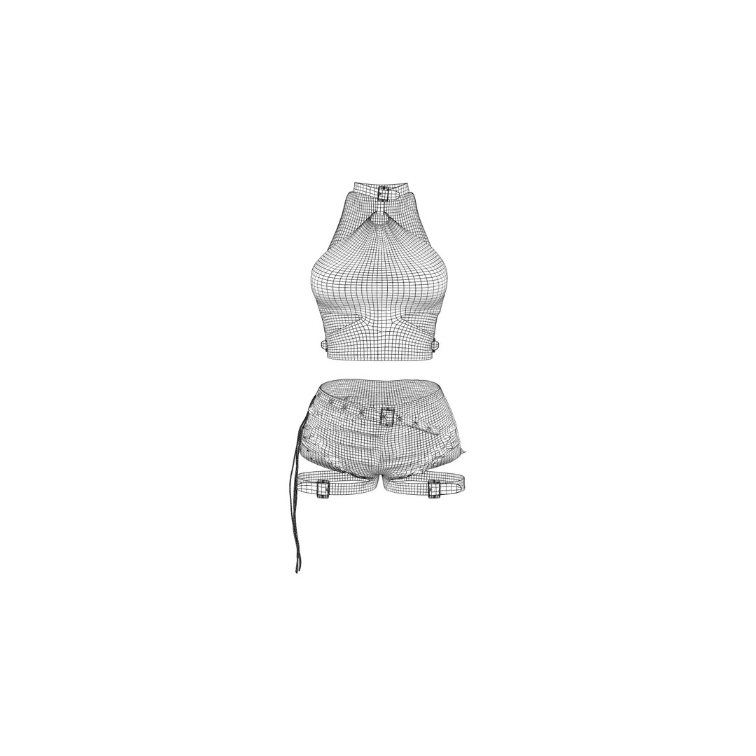 Ripped Denim Shorts 3D Model – Low Poly Chick Outfit, FBX - View 10