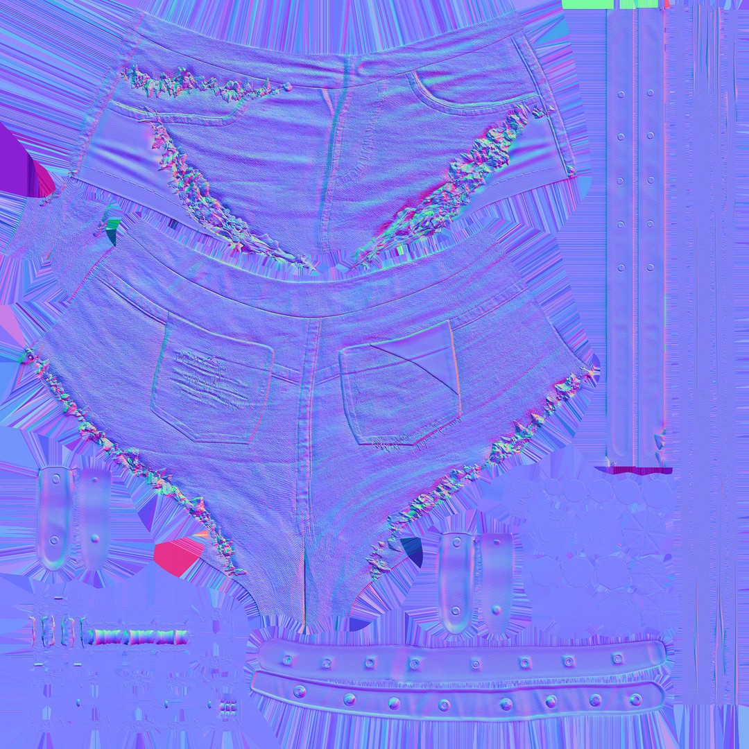 Ripped Denim Shorts 3D Model – Low Poly Chick Outfit, FBX - View 17