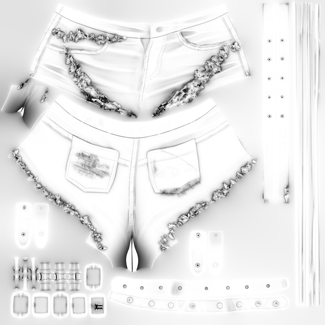Ripped Denim Shorts 3D Model – Low Poly Chick Outfit, FBX - View 19