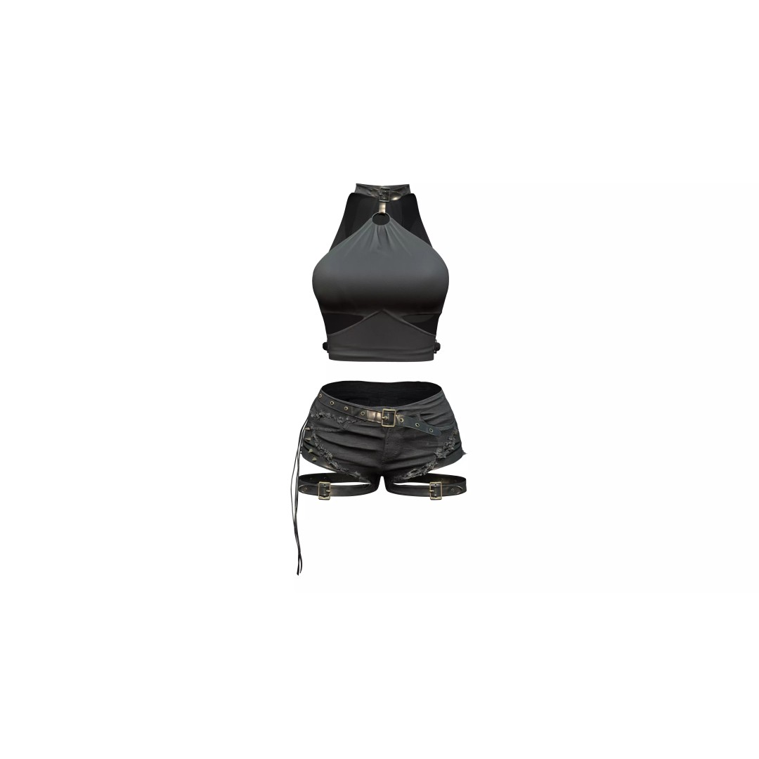 Ripped Denim Shorts 3D Model – Low Poly Chick Outfit, FBX - View 2