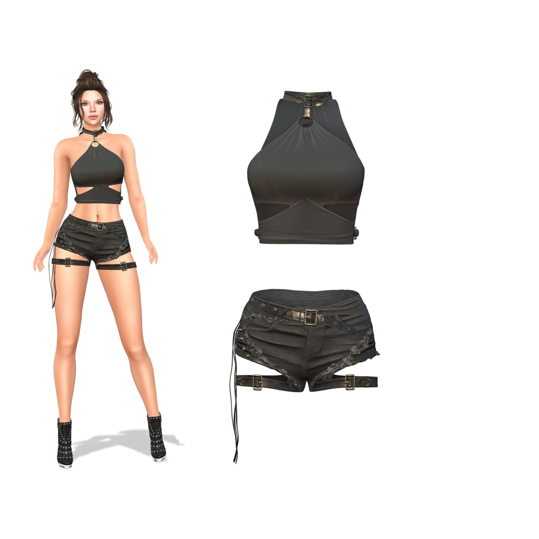Ripped Denim Shorts 3D Model – Low Poly Chick Outfit, FBX - View 3