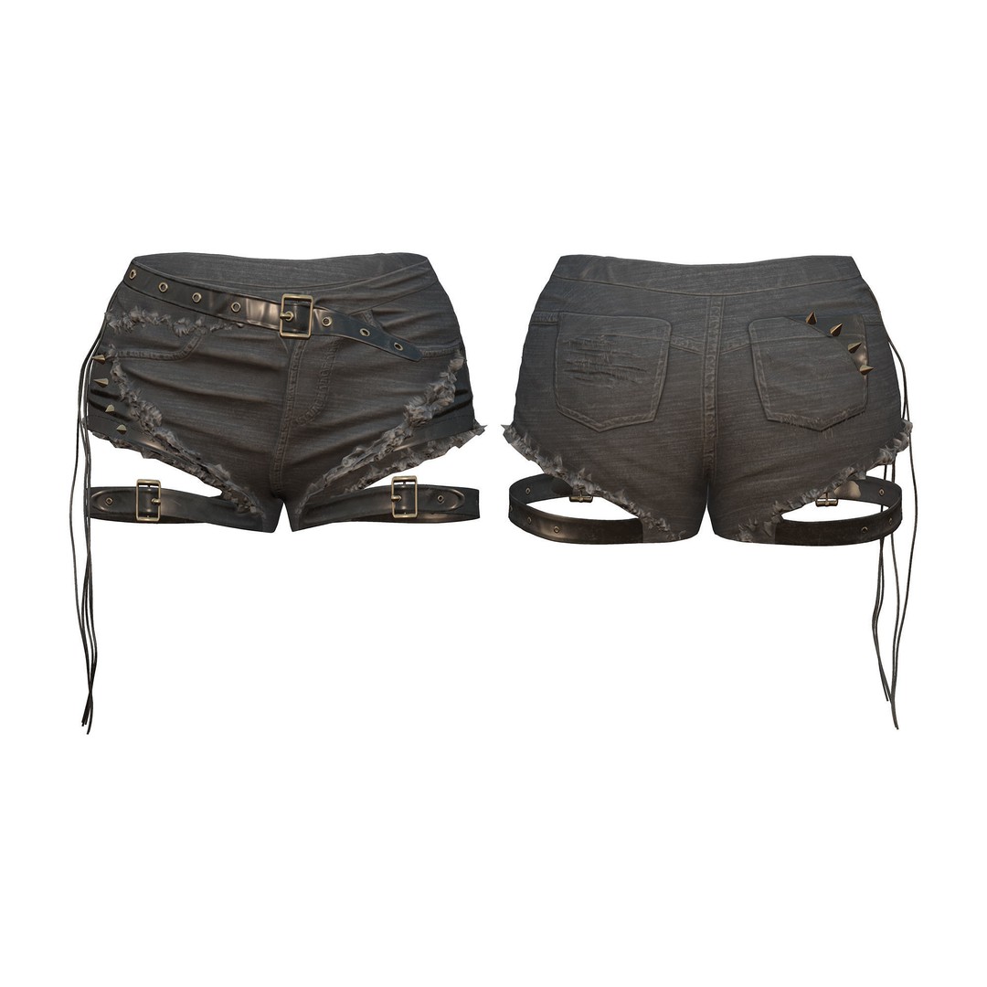 Ripped Denim Shorts 3D Model – Low Poly Chick Outfit, FBX - View 5