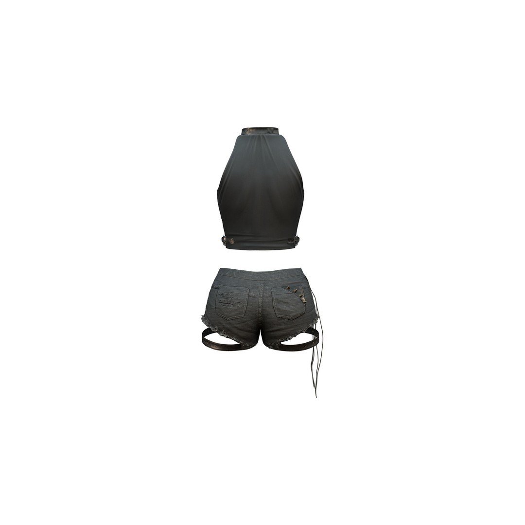 Ripped Denim Shorts 3D Model – Low Poly Chick Outfit, FBX - View 8
