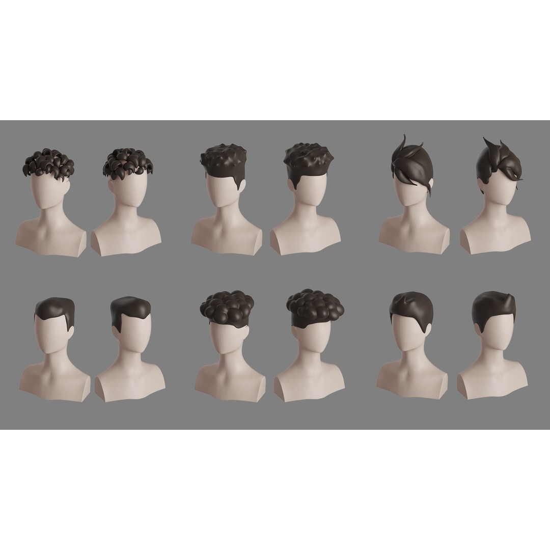 Stylised Hair Bundle 3D Model – Cartoon Hair Styles, FBX, OBJ - View 12