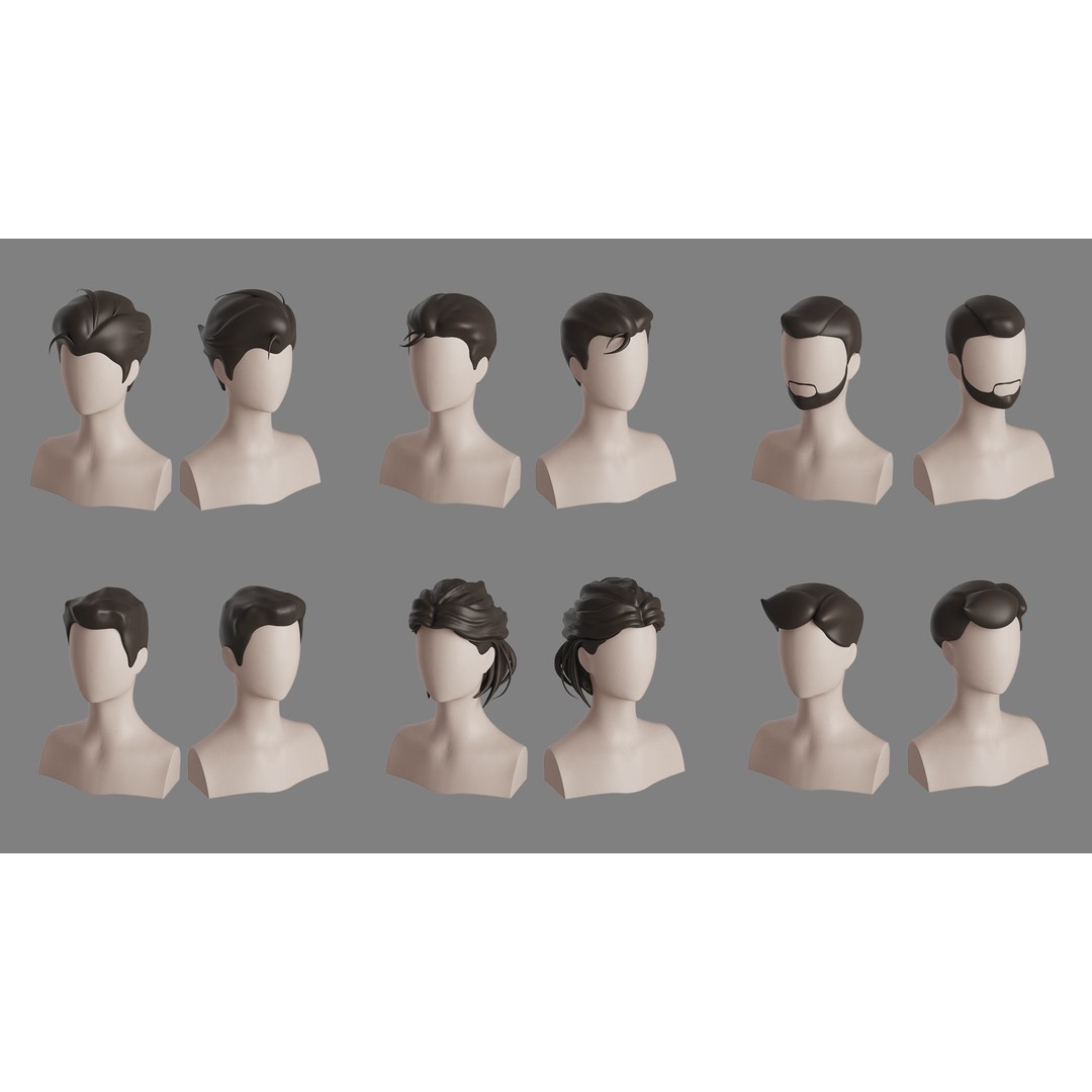 Stylised Hair Bundle 3D Model – Cartoon Hair Styles, FBX, OBJ - View 13