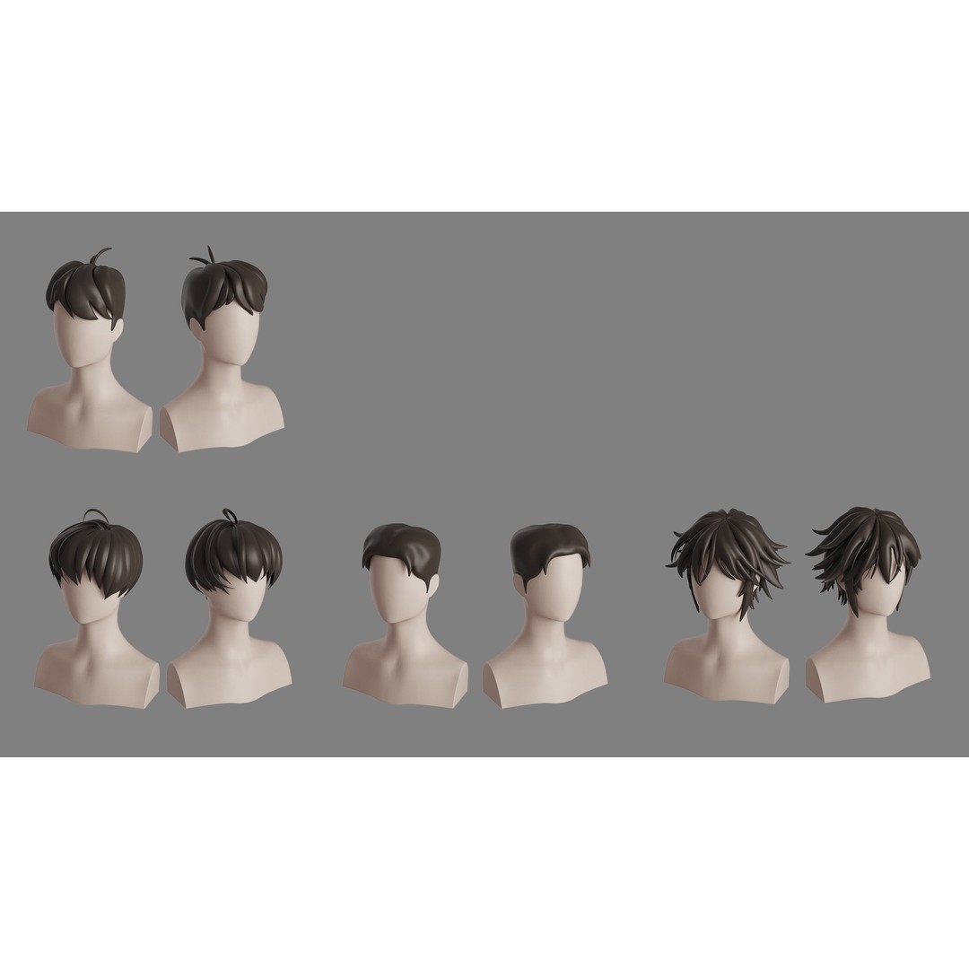 Stylised Hair Bundle 3D Model – Cartoon Hair Styles, FBX, OBJ - View 15