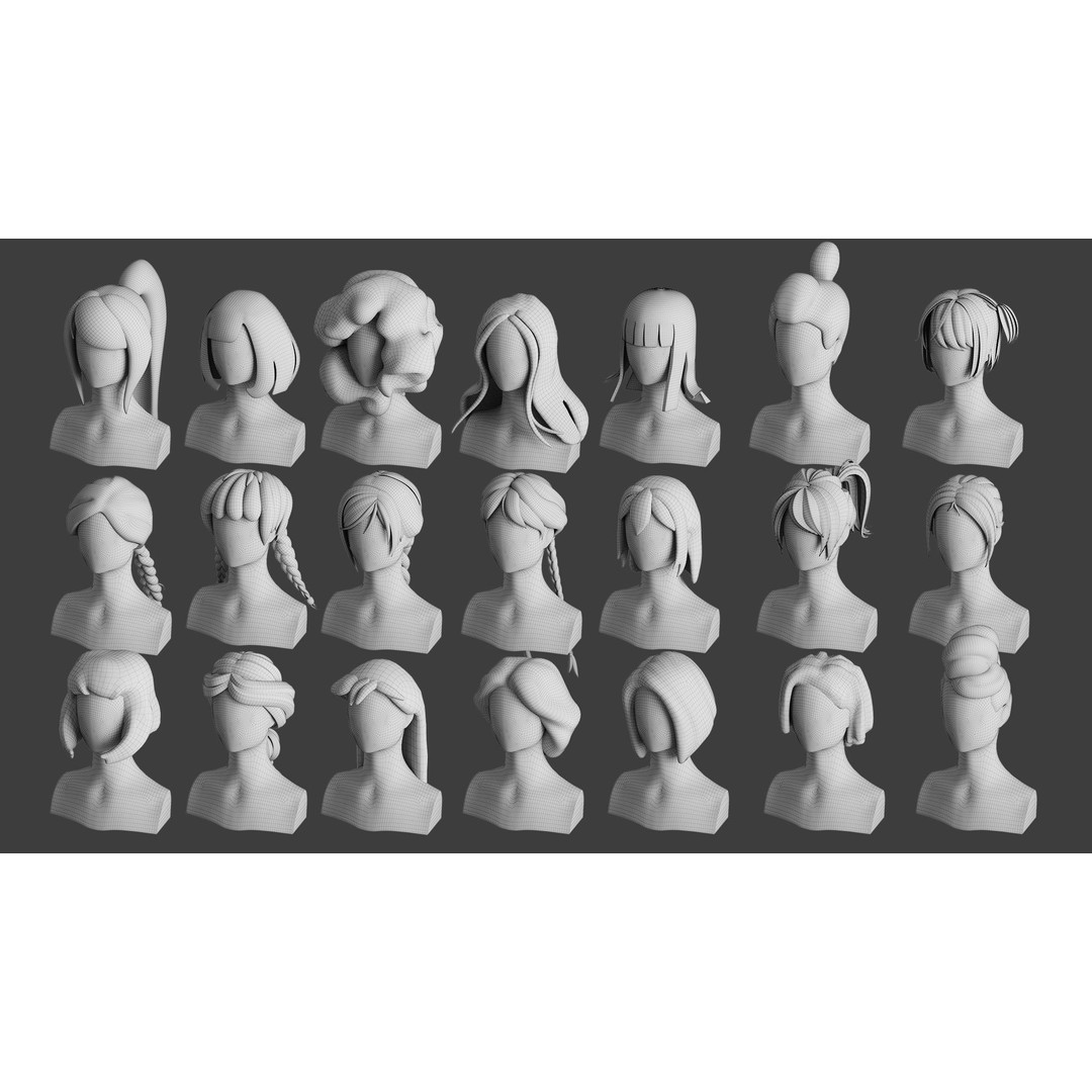 Stylised Hair Bundle 3D Model – Cartoon Hair Styles, FBX, OBJ - View 16