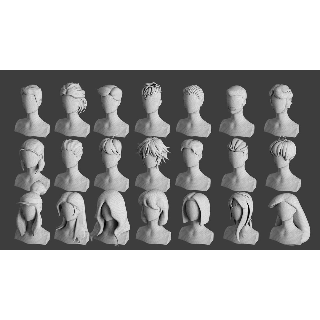 Stylised Hair Bundle 3D Model – Cartoon Hair Styles, FBX, OBJ - View 17