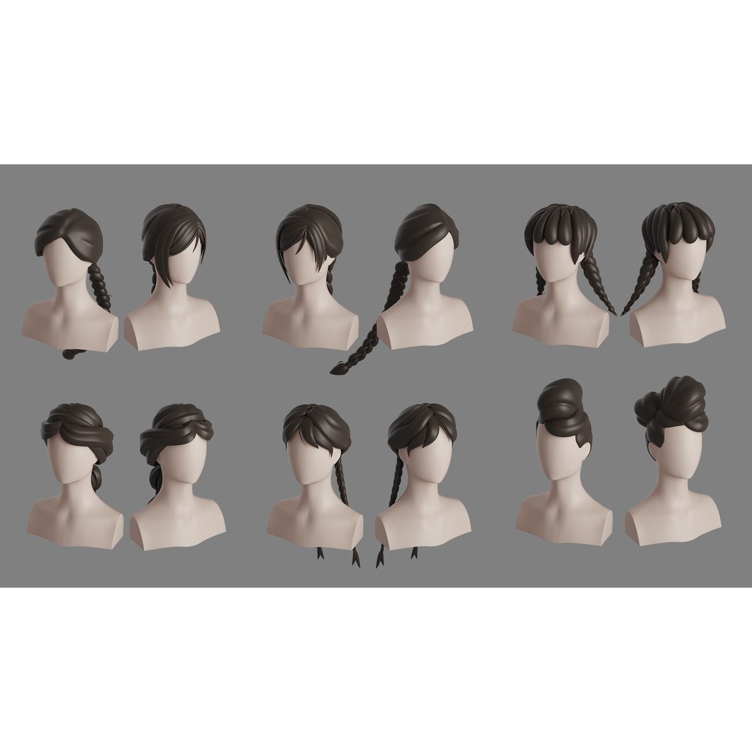 Stylised Hair Bundle 3D Model – Cartoon Hair Styles, FBX, OBJ - View 9