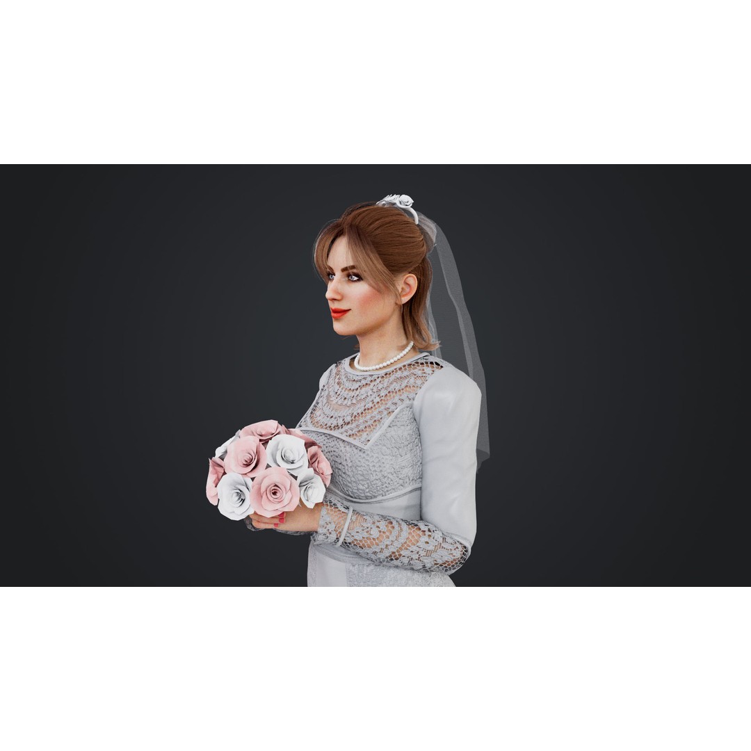 Bride 3D Model – Rigged Low-Poly Character for Animation, FBX, OBJ - View 10