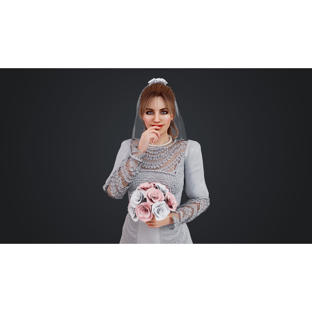Bride 3D Model – Rigged Low-Poly Character for Animation, FBX, OBJ - View 11