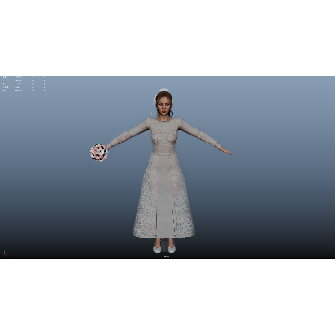 Bride 3D Model – Rigged Low-Poly Character for Animation, FBX, OBJ - View 17