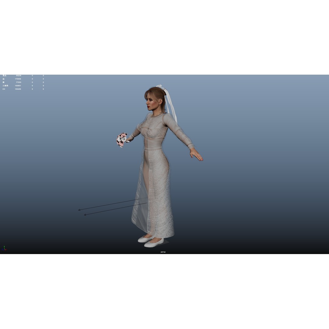 Bride 3D Model – Rigged Low-Poly Character for Animation, FBX, OBJ - View 19