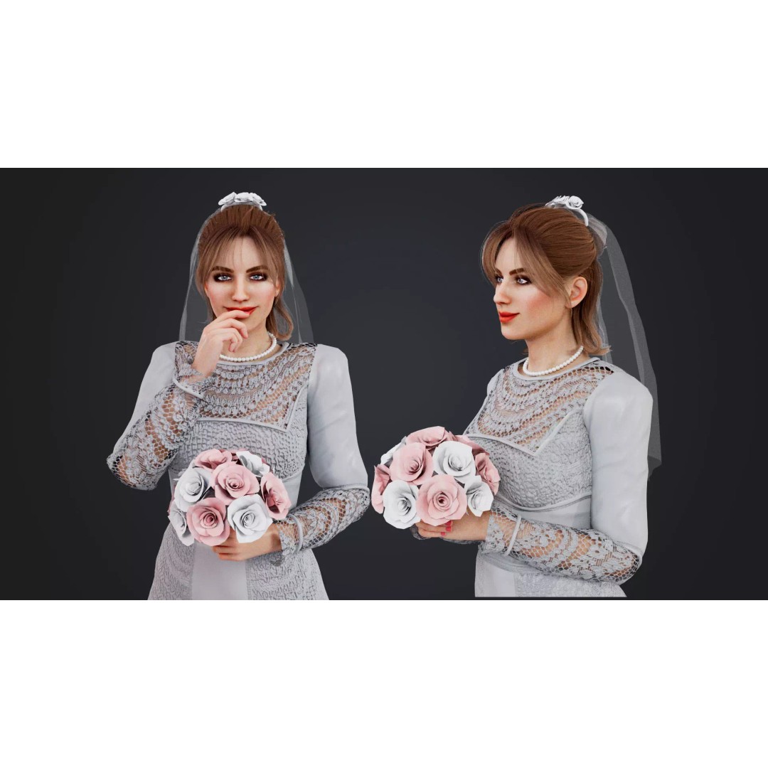 Bride 3D Model – Rigged Low-Poly Character for Animation, FBX, OBJ - View 2