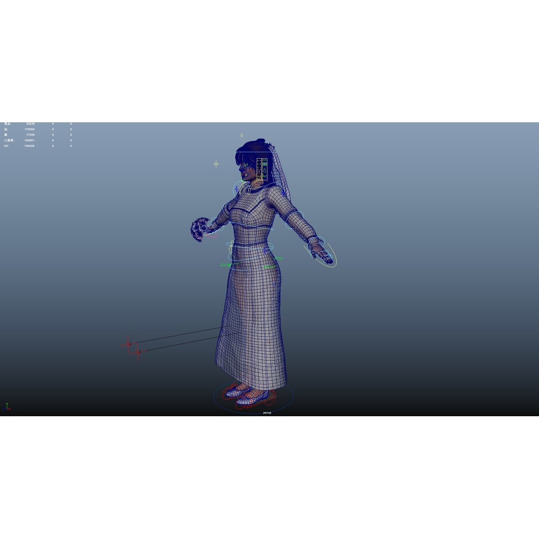 Bride 3D Model – Rigged Low-Poly Character for Animation, FBX, OBJ - View 20