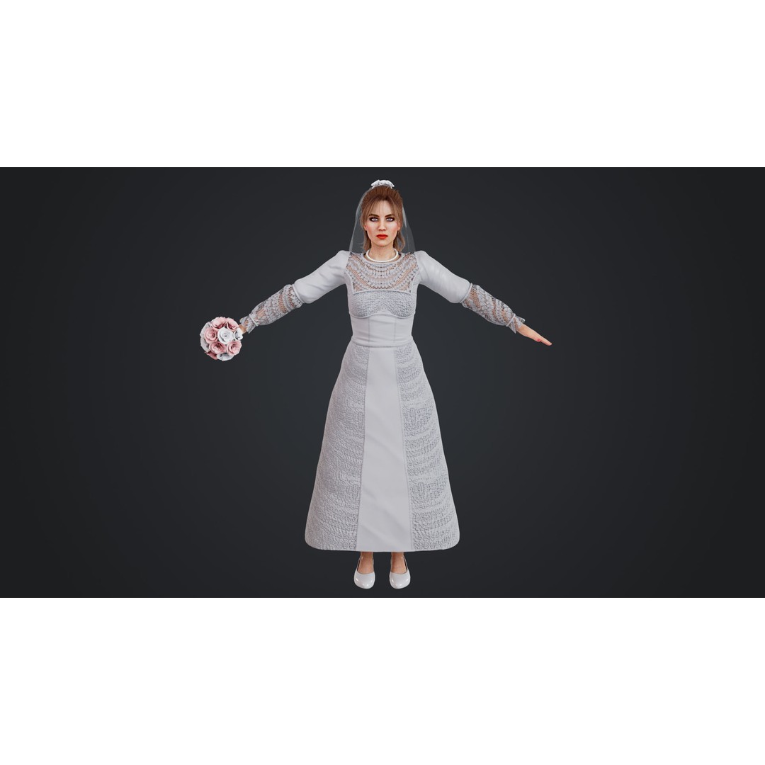 Bride 3D Model – Rigged Low-Poly Character for Animation, FBX, OBJ - View 3