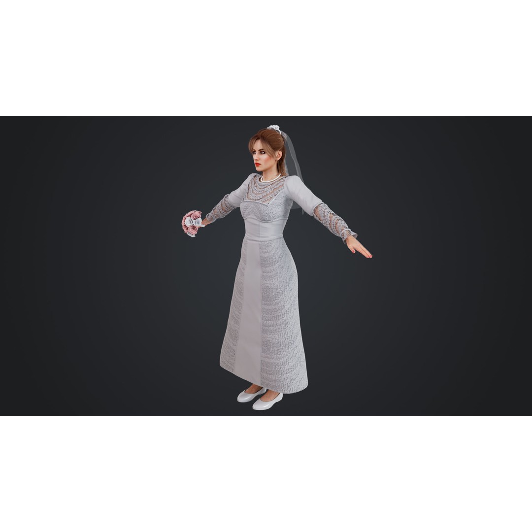 Bride 3D Model – Rigged Low-Poly Character for Animation, FBX, OBJ - View 4