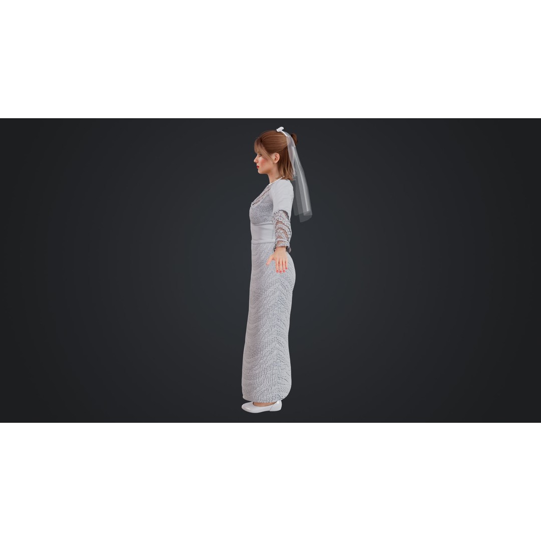 Bride 3D Model – Rigged Low-Poly Character for Animation, FBX, OBJ - View 5