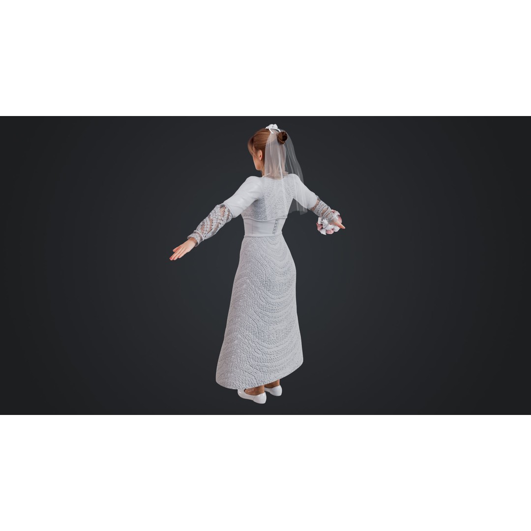 Bride 3D Model – Rigged Low-Poly Character for Animation, FBX, OBJ - View 6